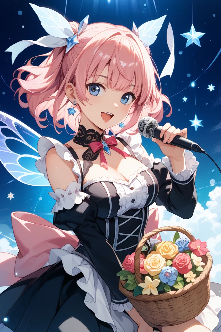 (super fine illustration:1.2),(masterpiece, 8k), (best quality, high quality:1.4), perfect anatomy, hyper detailed, ultra detailed,masterpiece background,beautiful detailed background, v8k wallpaper,perfect design,award-winning art,atmospheric,


BREAK, 1 beautiful girl, Solo,(Cute:1.5),(Chibi:0.8), (kawaii:1.5),(:0.5), BREAK, (girl, Cute, Cheerful, face, medium breasts:1.2),(Pink hair,disheveled short twin tails,tareme,Gold eyes:1.2),gleaming skin,Clear skin, cleavage of the breast,Beautiful , gleaming skin,Clear skin, Beautiful skin,( A smile:1.5),(best quality face),(Top quality glowing eyes),(The best smile,:D:1.45),


BREAK

The goddess of roses relaxing with a bow in the garden full of blooming flowers, plants,water,flower,bird,bird cage,starry sky,ivy,lot of jewel,multiple jewel,

BREAK,wakame,wakame,wakame,(cowboy shot,from front:1.5) ,

BREAK,(Blurry background:1.3),(absurderes, hight resolution, Super Detail Art),cel shading,Clear Color, Lonely optical effect, Beautiful pictures, Bright glow, mystic atmosphere,(Close-up of girl:1.1), Mystical light particle effect,manga influence, clean line drawings, 
 