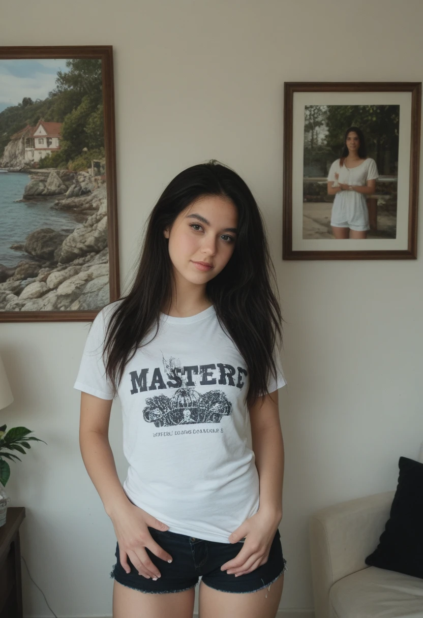 A closeout India beautiful woman, perfect face and smile, wearing tshirt, standing, looking into camera potrait casual, natural, high quality image, looks like Katrina and Samantha , different images