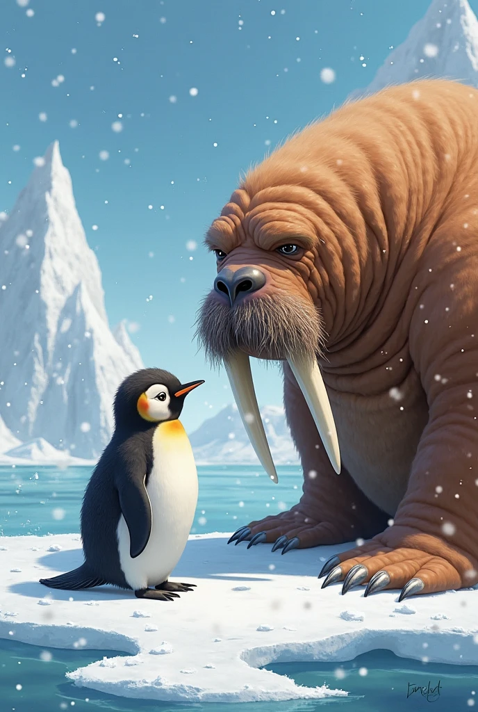 Orangutan standing on an iceberg、Sunny midsummer sky、