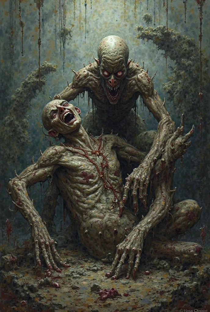 Masterpiece, highest quality, (high detail:1.2), creepy corner, phobia scene, bodies, corpsets, rotten meat, rotten skin, zoombie, blood, creepy, broken bone, bones, skeleton, a lot of dried blood and clots death, horror, obscure, shadows, swamp, horrifying creatures body rotten, sharp objects, living death, zoombies, gore, rotten organs, guts, dark macabre, virus, viruses and spores, mutants, mutations, altered DNA, sunset, strange creatures, post-apocalyptic, amputations, trauma, beats, bites, lacerations, hematomas and teratomas, post-apocalyptic background,1girl, blood tears, post mortem eyes, strange, tear the skin, blisters, rotten, fungus, undeath, dirt, human waste.