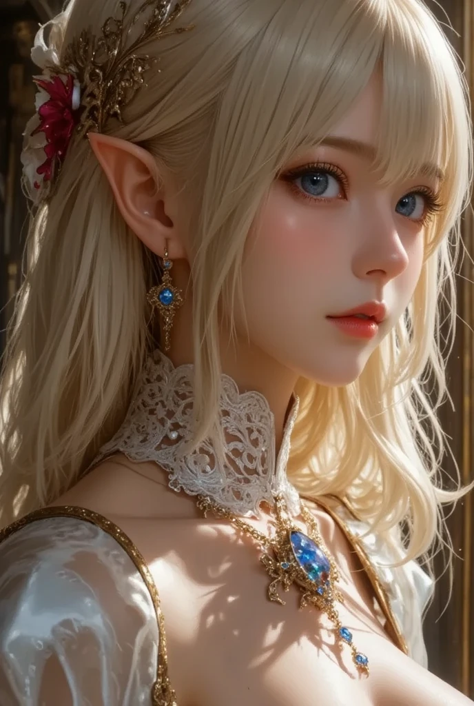 masterpiece, Highest quality, Highly detailed CG Unity 8k wallpaper,((so beautiful8Year old Swiss girl, whole body)), ((Bedroom inside the spaceship)), Elegant long wavy blonde hair, ((Small breasts, Pink nipples, Self-illuminating skin)), ((A revealing black-on-white military uniform, Geometric Circlet)), ((Long pointed ears)), ((Lie on your back, With legs apart, Genitals are visible)), (Sweaty and wet white skin), (blush), , (Captivating smile), (Perfectly symmetrical and cute face), Detailed eyes, Key Art, intricate detail realism hdr, Photorealism, Hyperrealism, Ultra-realistic, Dramatic Light, Strong Shadows, Nice views, Depth of written boundary