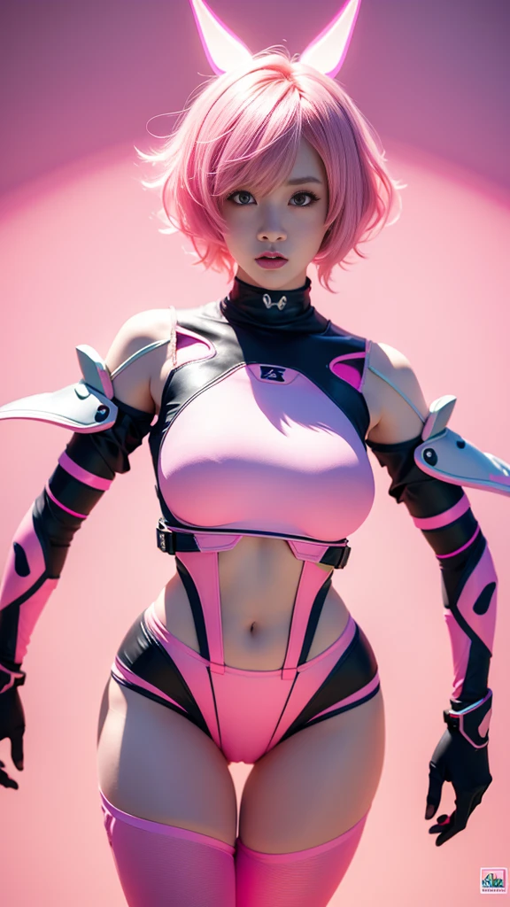 (8k, masterpiece, best quality), ultra-detailed, detailed beautiful round eyes, beautifully detailed face, high quality, high resolution, mecha girl wearing sexy outfit, massive breast, (see-through dress:1.2), mecha, ruins of city, plump boobs, perfect boobs, perfect face, perfect skin, nighttime, , pink hair, (straight bangs, short hair:1), female mecha, cyberpunk, --s2