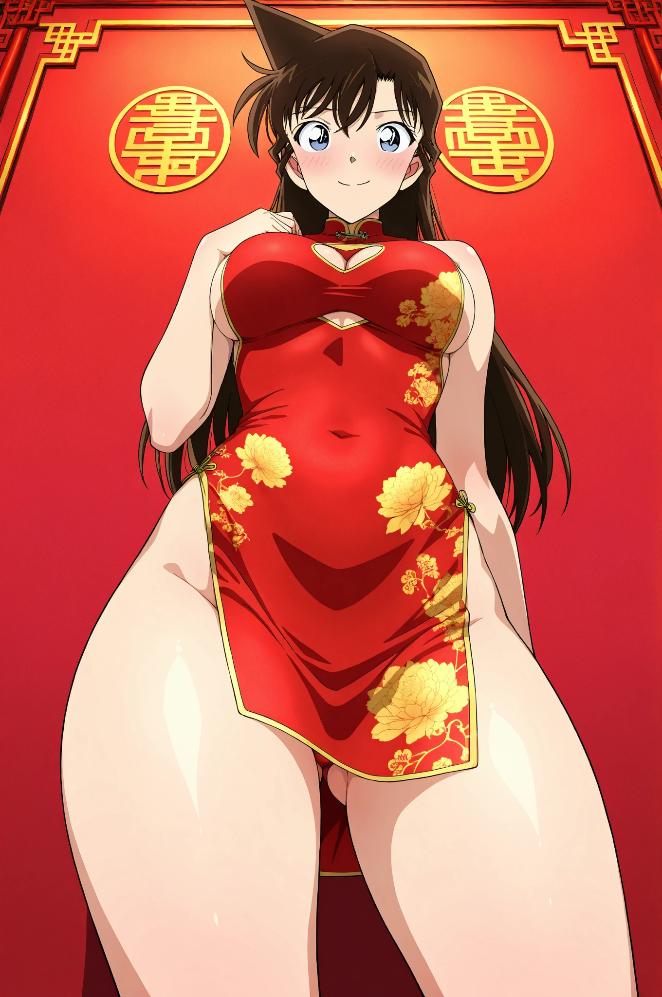 China　Black haired princess　　blush　　She is forced to have sex with the emperor in order to become pregnant.　Her red long-sleeved Chinese dress is stripped off and her penis is forced into her crotch on the futon.　Virginity loss crisis