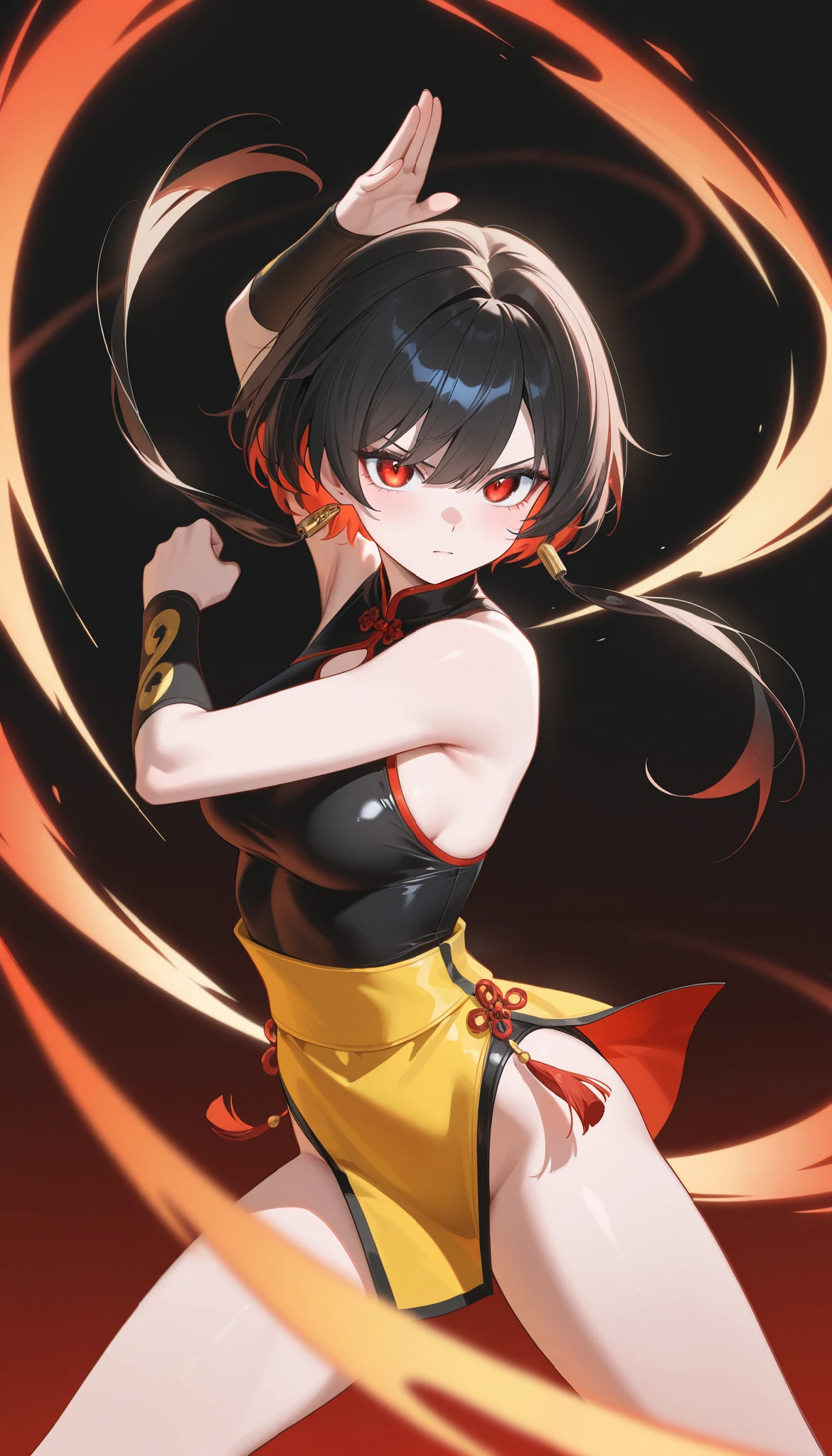 1girl, short black hair, red eyes, wearing Japanese ninja outfit, loincloth, night, absurdres, high res, ultrasharp, 8K, masterpiece, looking at viewer