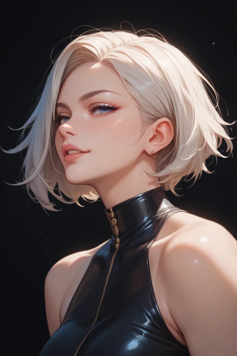 ilya kuvshinov, woman, medium white hair, pale skin, silky hair, big size breast, vampire, HDR, high quality, dynamic pose, UHD, 8K, illustration, smooth, sharp focus, soft lighting, trending on artstation, trending art, digital painting, detailed face, hyperrealism, perfect face, masterpiece, symmetrical eyes, character concept art, long black dress, perfect jawline