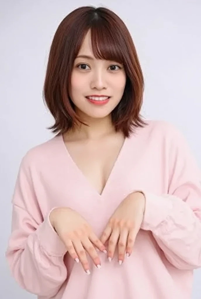 (Highly realistic photos, High resolution, detailed face, fine eyes), ((Taken in front of a white wall))、japanese woman, 40 years old, various expressions, alone:1, slim figure, different hairstyles, casual clothes, Only one person appears in the photo、long sleeve dress、Photographed in natural light、simple necklace、spring clothes、don&#39;t look at the camera、profile、dark brown hair color、bob hair、Hands are not visible