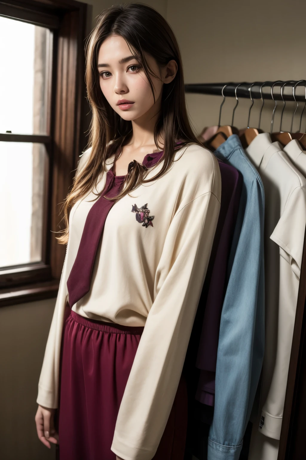 (Highest quality、High resolution、8k、masterpiece:1.55、Film Grain)、((Full body photography:1.0))、Japanese women、A woman with a cute upward gaze、evening、The sky turns red、Stylish clothes that show off your body lines and look great on Instagram、No underwear、barefoot、Light brown hair、cute、Lens flare、((Nice style))、Highly detailed photos、Very beautiful and ideal、Super no makeup、(8k、RAW Photos、Highest quality、masterpiece:1.2)、(Realistic)、1 girl、((Looking into the camera:1.4))、Hair blowing in the wind