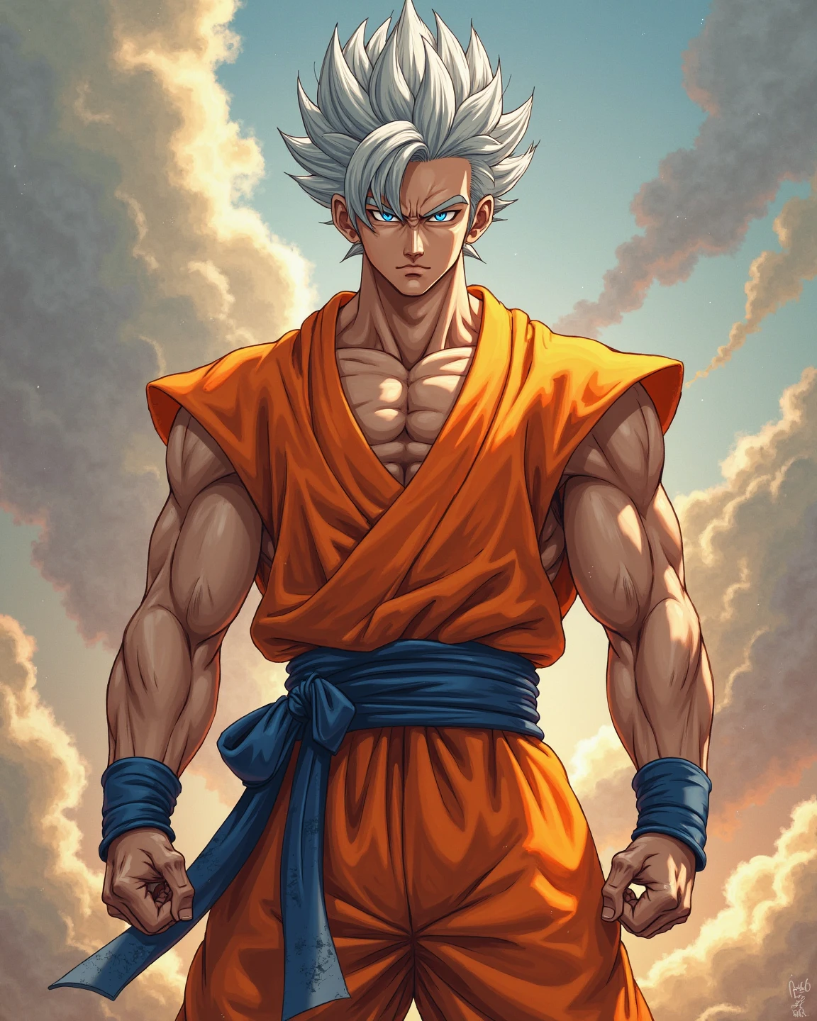 (Eine detaillierte Zeichnung von goku, Bodybuilding-Fitnessstudio.),Anime Bild, With bare upper body, tearing clothes, the strongest of all, huge muscular body, Big Bizeps, large shoulders, Muskelbeine,Abs, Barefoot, Kampfkunst, hoher Tritt, Full body image, Rear view, seitliche Brust, knirschen, beserk, barefoot, foot souls, toes