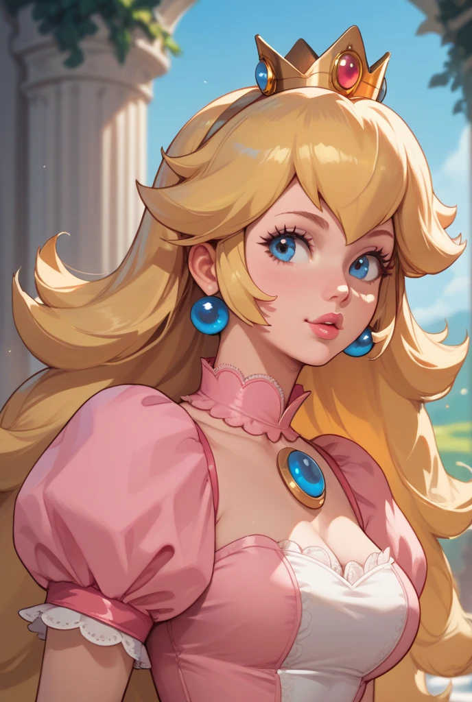 masterpiece, best quality, ultra-detailed, solo, shadows, contrast, cinematic light, ultra high resolution, best shadow, RAW, 4k, sexy, perfect face, perfect nipples, (insanely detailed, beautiful detailed face, beautiful detailed eyes, masterpiece, best quality), Princess Peach (Mario Movie), skin tight outfit, pink cloths,
