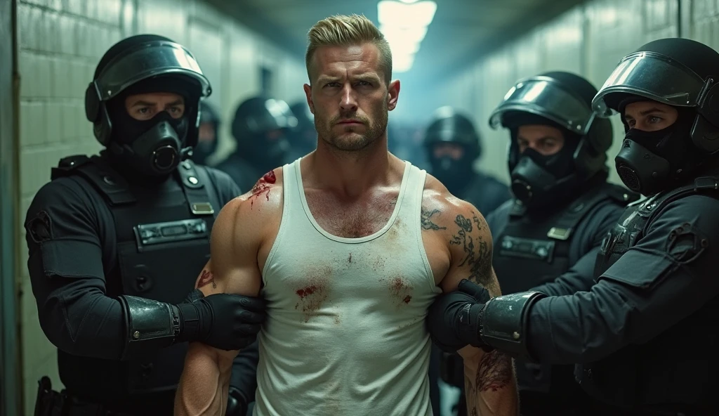 A group of gangsters kidnapped a handsome mature male policeman, stripped off his clothes and touched his body parts. Chest muscles! Chest hair! Film texture