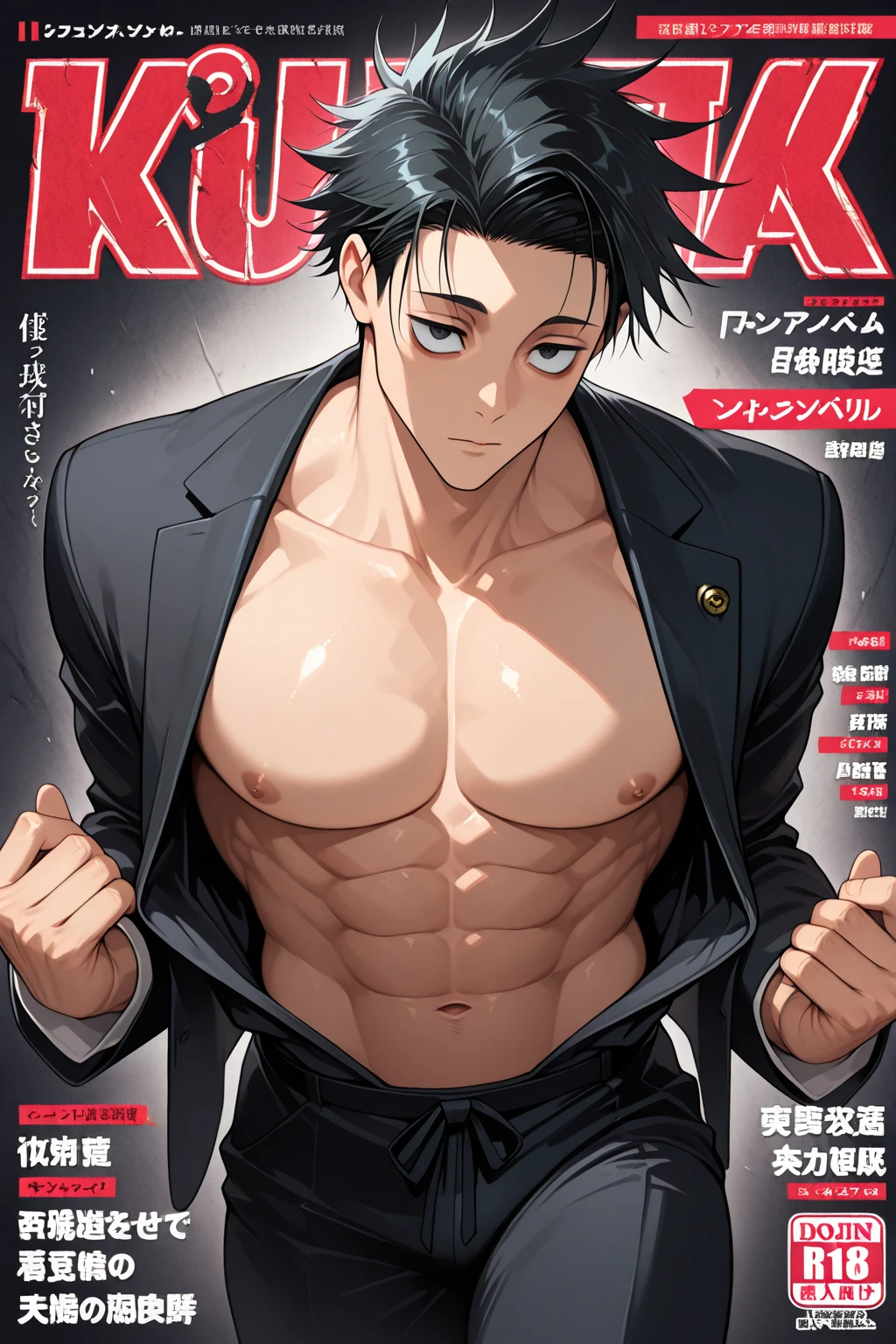 Handsome Black hair cut 1 swimmer Very small and tight cerulean blue speedo swimwear briefs for men Upper body naked Looking up from the feet Magazine Cover Magazine Cover Swimming magazine cover