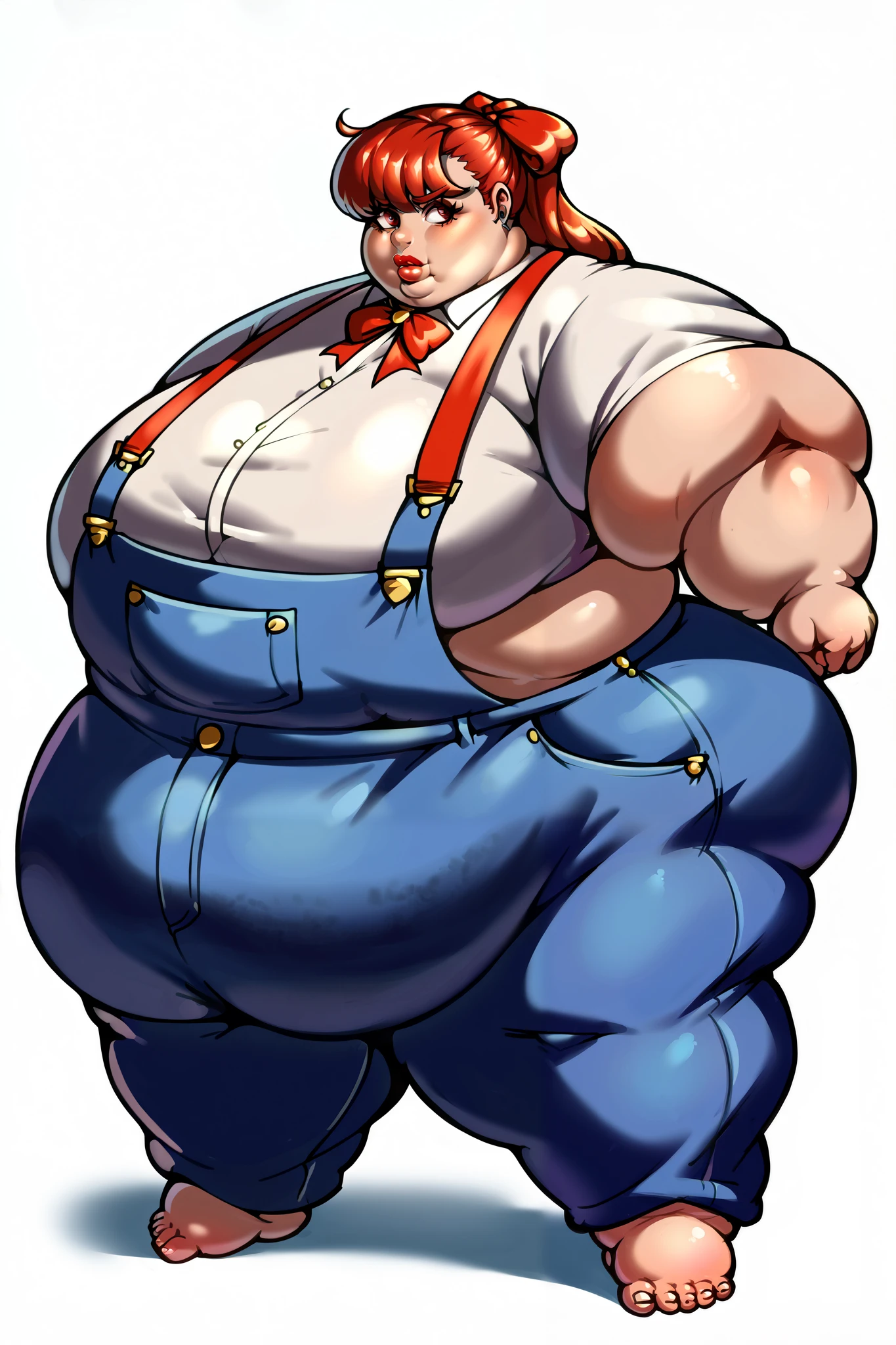 Fat, obese, gluttonous blue shark girl, blond hair, pirate suit, angry,