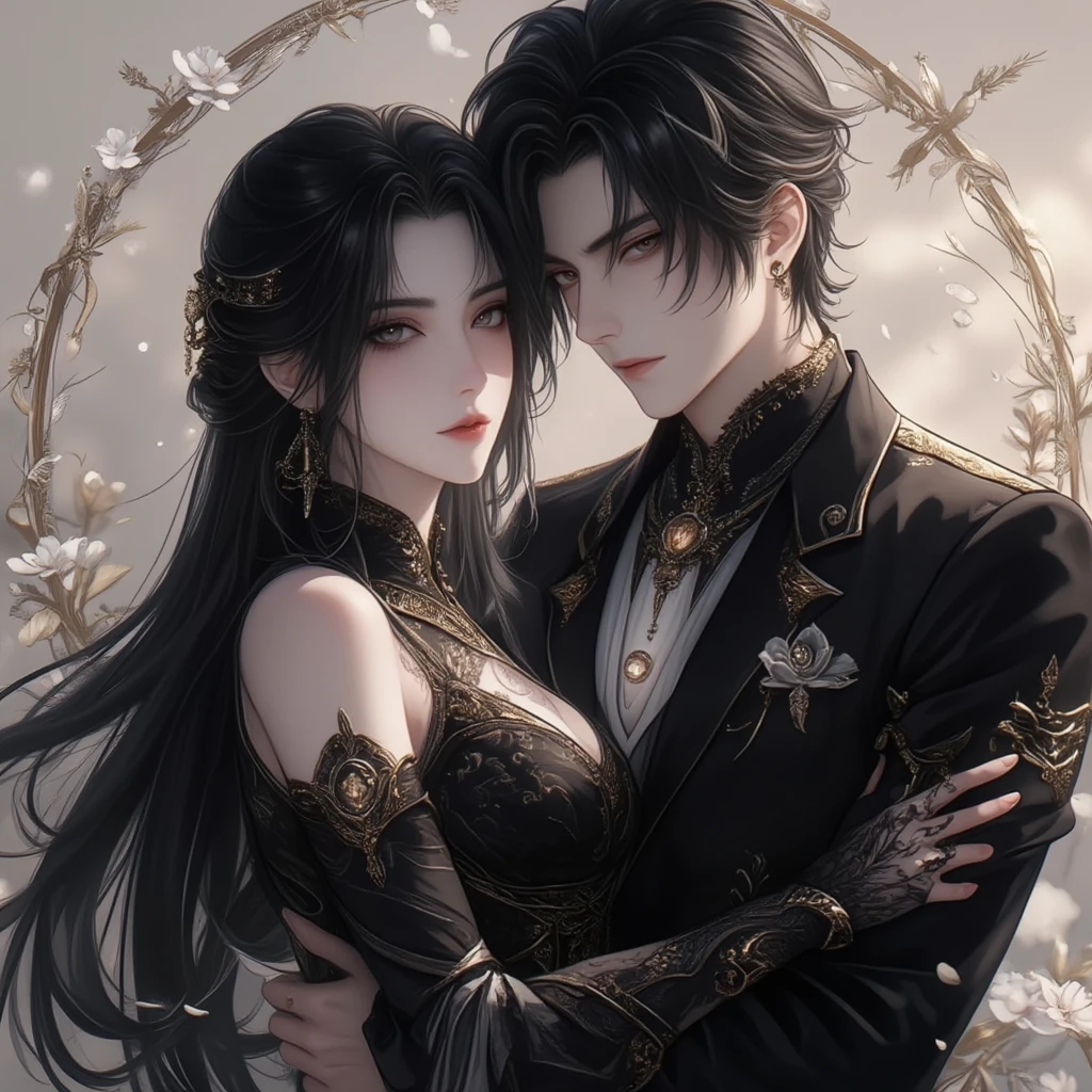 Couple, black hair, javanese style