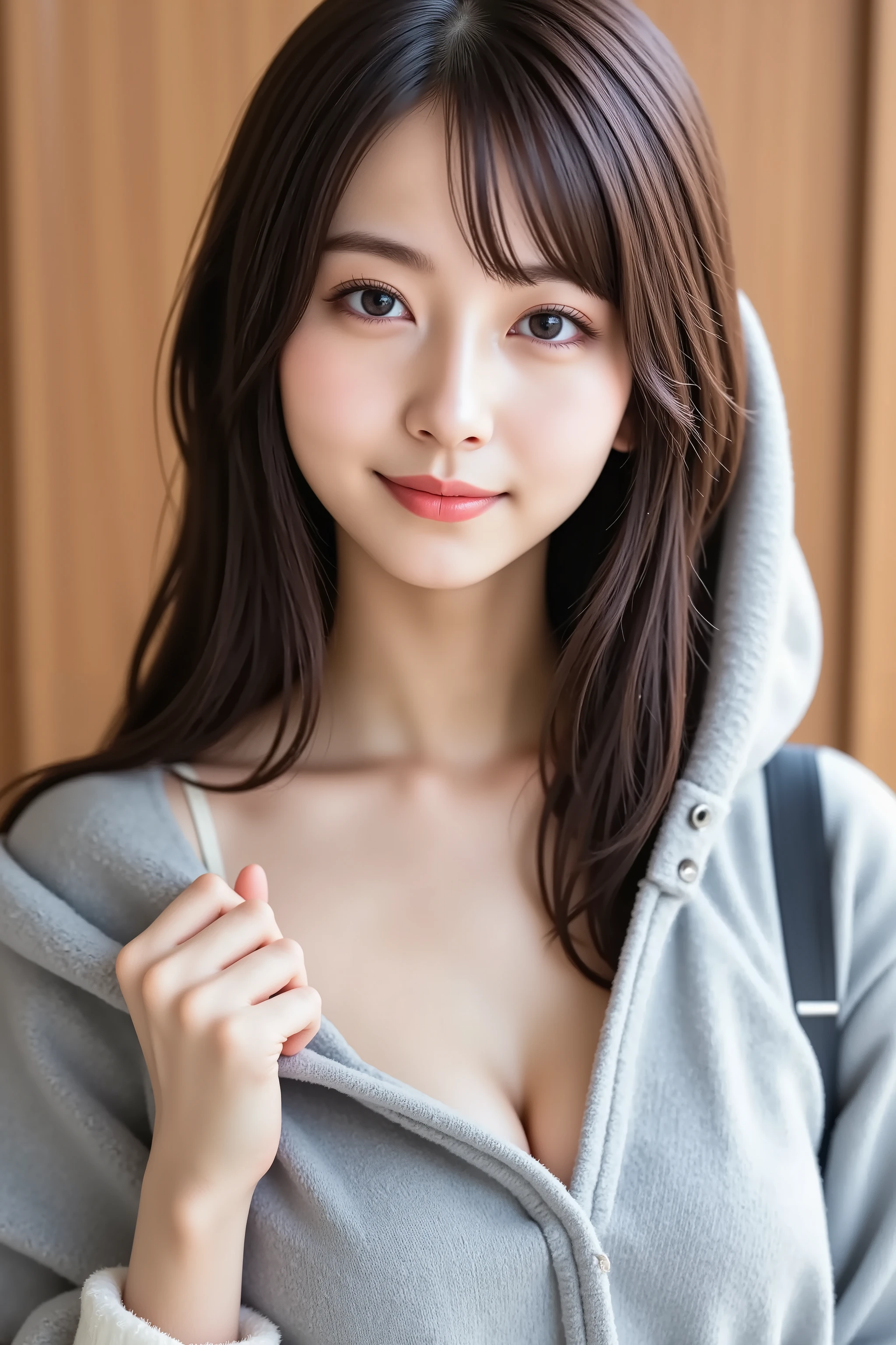 The face is positioned exactly in the center of the image , , the entire head is fully reflected , Face clearly visible、hoodie, Women's Room Background , long hair、bungs, smile, young and cute japanese face , OFFICIAL ART, high image quality CG Unity 8k wallpaper,Ultra high image quality , is very well detailed, high image quality , film grain , lens flare glow , top quality ,8k, The entire head is fully reflected as a portrait shot ,8k, viewer , masterpiece,top quality ,is very well detailed, it's cute ,sexy,is very well detailedな,detailware features ,beautiful, illustration , beautiful Japanese woman, ladies 1 , Tight Chest