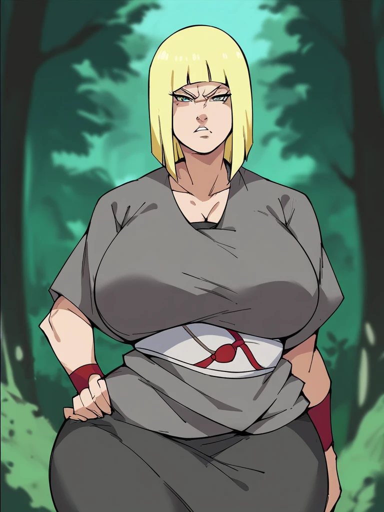 Tsunade, naked, curvy body, large tits, having sexual affair with black Man, at hotel room, a man hand groping woman Tits.