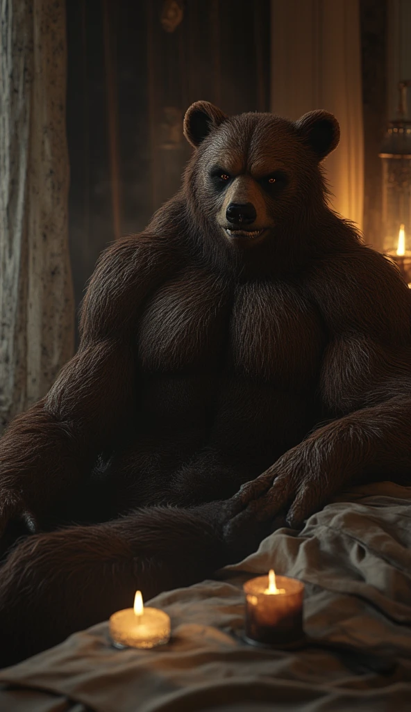(by taran fiddler:1.4), masterpiece, detailed Bonifasko lighting, [crepuscular ray], best details, real life, depth of field, (bright lighting:1.4), detailed background, nude, solo male, (anthro), (anthro wolf:1.2), werewolf, lupine, (brown fur), (yellow belly fur), (orange highlights), sexy guy man, masculine, genitals, wolf penis, cock, tip, sheath, (stinky, smelly:1.2), with bushy pubic hair and armpit hair, covered in fur, clear details, detailed nipples, nipple piercings, braids, long hair, testicles, grinning, (dad bod:1.2), chubby, cute, good boy, snuggly, in bed, under covers