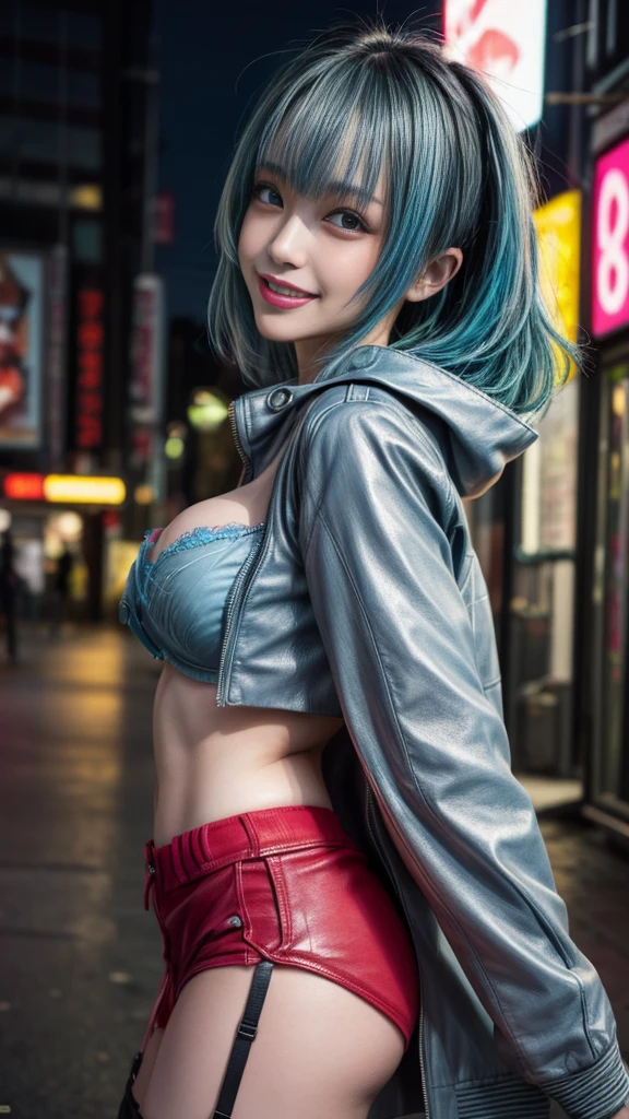 (masterpiece:1.2, best quality), (real picture, intricate details, accentuated super huge enormously gigantic breasts deep cleavage showing), solo, girl,  Clothes: edgy, harajuku inspired avant-garde, experimental Appearance: shaved head or bold hair color, dramatic makeup, unconventional fashion choices Behavior: rebellious, non-conformist, provocative Location: luxurious bedroom, underground music scene Hobbies: attending punk shows, creating mixed media art, experimenting with different subcultures Values: individuality, authenticity, creative expression Inspirations: punk rock music, counterculture icons, avant-garde art movements Personality traits: bold, daring, unconventional. Neon blue short hair emo pin up girl, striking a sexy seductive slutty pose, fullshot, centered image, ultra detail, extremely face detail, extremely eye detail. Neon blue long hair, eye detail, very eye detail
