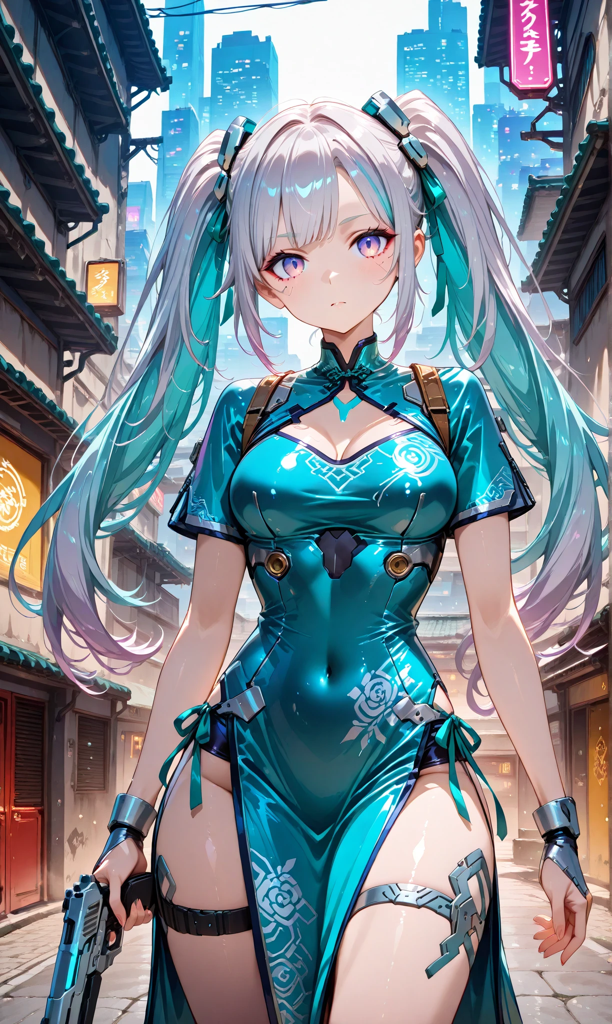 Masterpiece(woman,Huge breasts,Huge breasts:1.4, (Huge breasts:1.8),とても唇が赤いHuge breastsを強調,Big Ass,Narrow waist,Long legs,Greenish blue eyes ) 8Kミュージシャン:1.3 8K飛び散る汗:1.4 8K(((Naughty expression))) 8K(((Stick out your tongue a little))) 8K(((Gal))) 8K(((Staring at me))) 8((K(((Anime Style,A sloppy smile,What we are looking for,Face mischievous face,The facial expression is accurate:1.3))))) 8K(((Anime Style,The facial expression is accurate))) 8K(((((Wearing sexy clothes:1.5))))) 8K(((Music Festival)))
8K(((((woman, Chinese style, Long blonde hair, cyber punk, old clothes, High resolution, Mecha, whole body:1.5)))),8K(((((snake:1.1))))