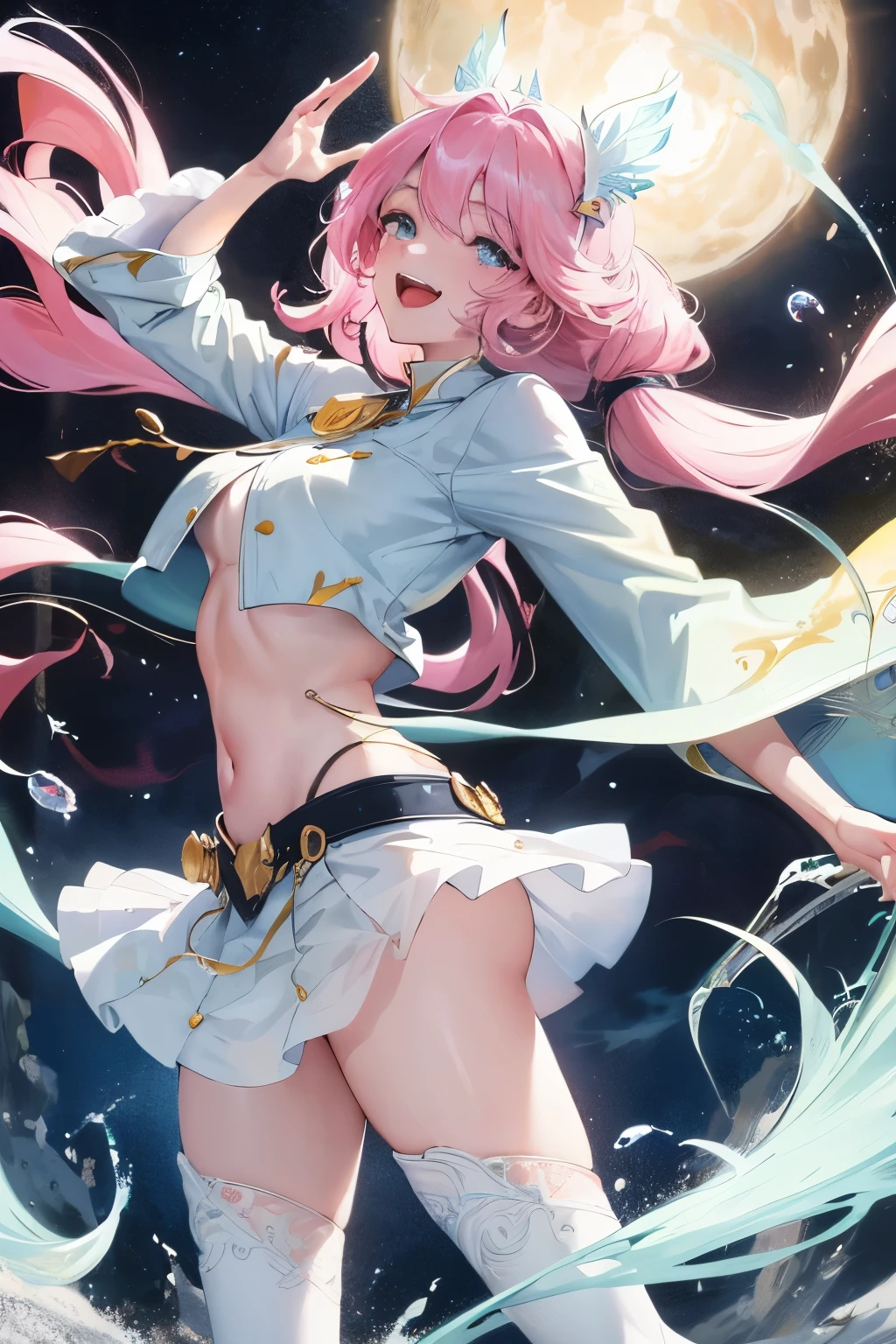 Exquisite slender girl  (with a perfect, very beautiful face and almond-shaped eyes) (with a southern skin tone and soft lips) (costs (at the control panel)) with tender ((((naked)) brea(with the ones (tender pink bare nipples))) ((in a long lirt on a naked body)) ((costs)) ((barefo((in a spaceship cabin)) ((on another planet)) ((with electronic belets on the arm and ankle)) (with musical instruments) ((с naked маленькой breasts и стройной тали (cozy spaceship; (old instruments and equipment), (((telescope и оборудование обсерватории))), ((Looks at (telescope))); ((precious jewelry on the chest and wrists and ankles)); ((dawn morning summer gentle golden light)), ((pastel soft warm shades)); (warm (summer) early morning), ((dawn soft warm light)); (draw ((in watercolor style))); ((very beautiful exquisite face)); (high image quality, high detail); ((big alien eyes), skinny); ((delicate mint and blue shades)), (sfumato)