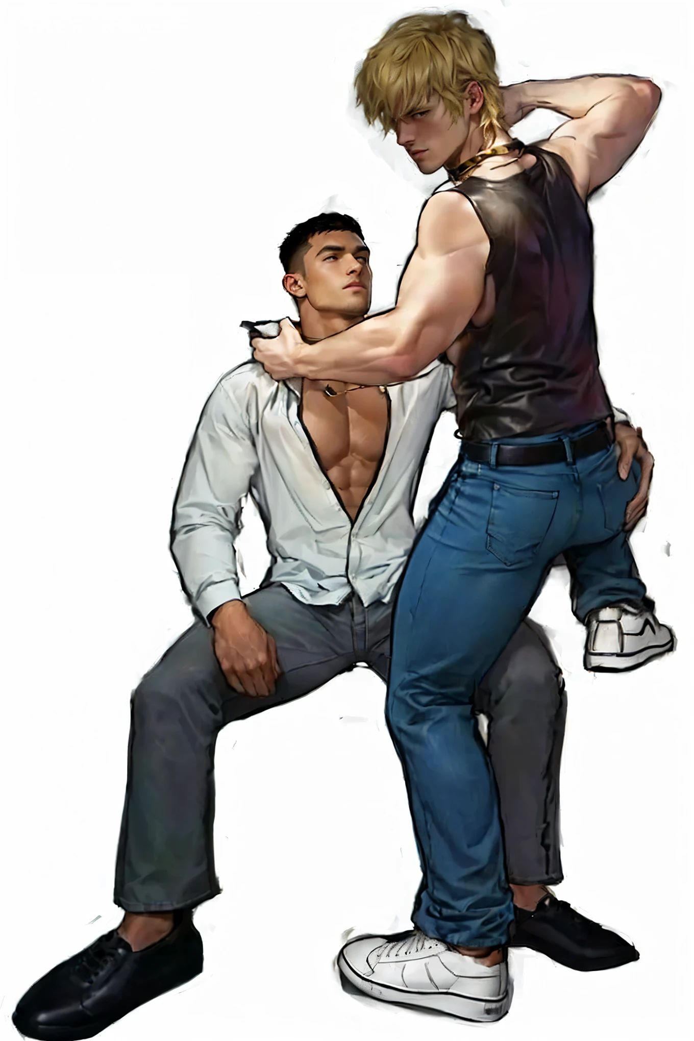 1man,masterpiece,best quality,dusk,cityscape,black hair,muscular male,white shirt,detailed eyes, (black eyes:1.2),