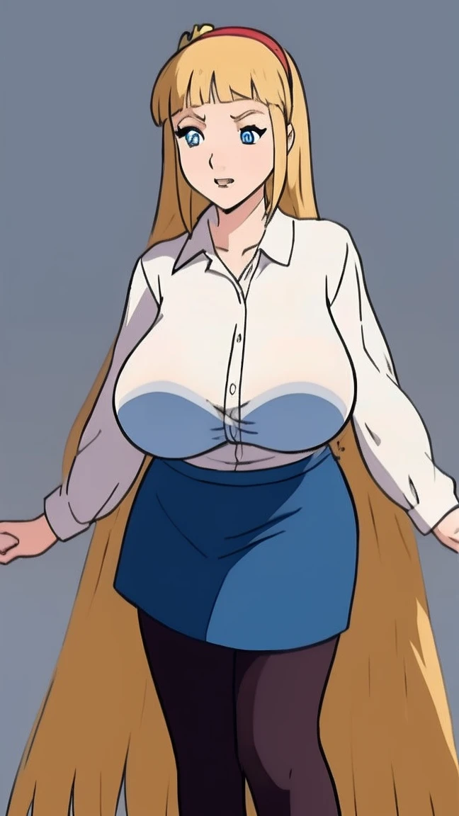 Marikawa Shizuoka, 1 girl, ((bimbo))), long blond hair, yellow eyes, puffy lips, thick lips, wide hips, thick thighs, huge ass, craving lust face , enormous huge natural breasts, mature mom, erotic smile face, shiny skin, open mouth, breasts squeezed together, Blue jeans, White top,