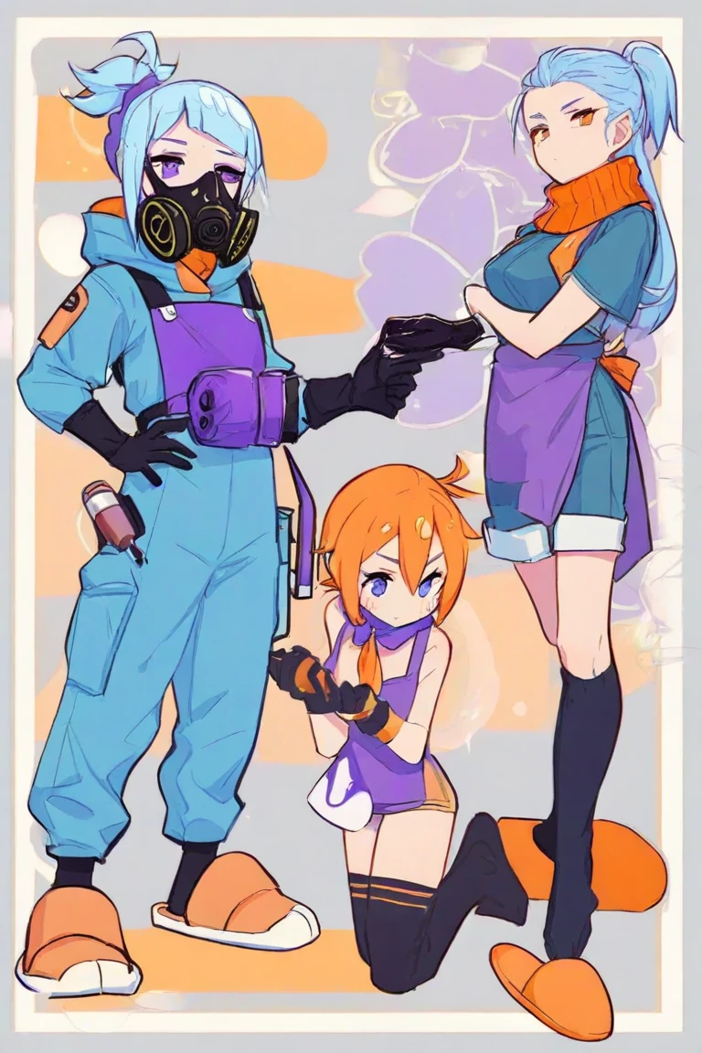 Farts, Fertofuchs, acoustics, fartチューブ, hoses, sitting on face, gas mask, facesitting,smirk smile,in ruin,(2 anime girls),fart,onara,fart,fart,farting,girl is wearing bodysuits,hip
