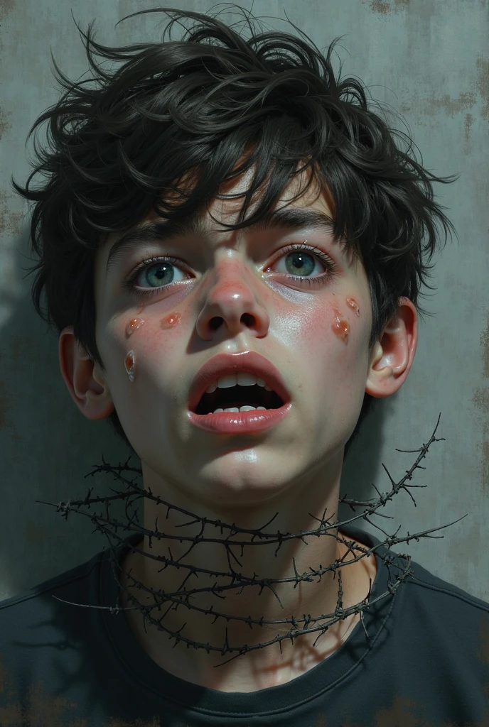 8k wallpaper, best quality, masterpiece, a boy, males only, gay, beautiful eyes, collar with chains, nude, (cry out loud:1.2), (screaming in pain:1.2), black short hair, torture ,a bullwhip, despair, humiliated, wet, slave, punishment, (flat chested:1.1),spark, gangbang