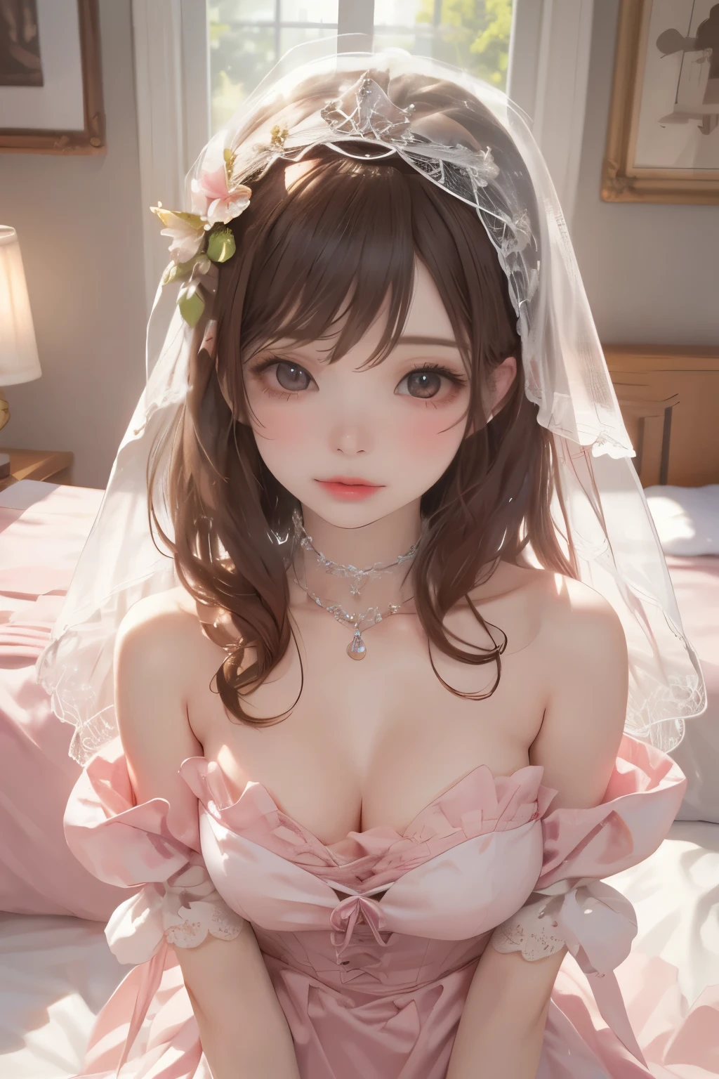 itsukinakano, itsuki nakano, bangs, blue eyes, hair between eyes, ahoge, red hair, star \(symbol\), hair ornament, star hair ornament,
BREAK gloves, dress, cleavage, bare shoulders, collarbone, elbow gloves, white gloves, white dress, strapless, tiara, veil, strapless dress, wedding dress, bridal veil,
BREAK indoors, church,
BREAK looking at viewer, BREAK (masterpiece:1.2), best quality, high resolution, unity 8k wallpaper, (illustration:0.8), (beautiful detailed eyes:1.6), extremely detailed face, perfect lighting, extremely detailed CG, (perfect hands, perfect anatomy),