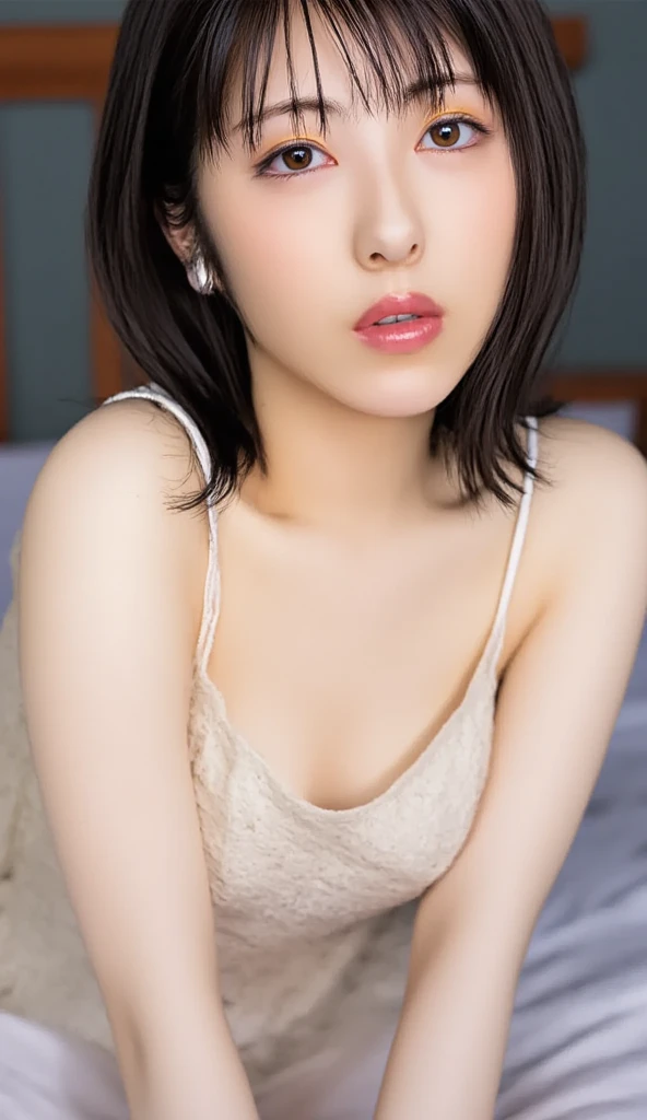 Tabletop, Highest quality, figure, Super detailed, In detail, High resolution, 8k wallpaper, Perfect dynamic composition, Beautiful attention to detail, Natural Lip ,Cleavage, whole body, See-through:1.5 、bedroom、On a man's body、Bottomless Nude、NSFW 、Beautiful feet、barefoot、前が開いてヘソが見えるSee-throughのワンピース、I can see the vagina、A 12-year-old with a cute smile、Big Breasts、Delicate slender body、オフショルダーのSee-throughのブラトップ、Lower body nude、Nipples are visible、I can see the vagina、barefoot、Off-shoulder camisole、Glowing SkinのLittle Girl、Nipples are visible、Sit with your knees up、Glowing Skin、Sweat、Wet skin、My vagina is wet and open、、Innocent 12 year old girl、Beautiful girl with a well-groomed face、Big Eyes、Well-formed eyes、The best gravure idolasterpiece、High resolution、Beautiful girl with a cute smile、A beautiful girl with an innocent face