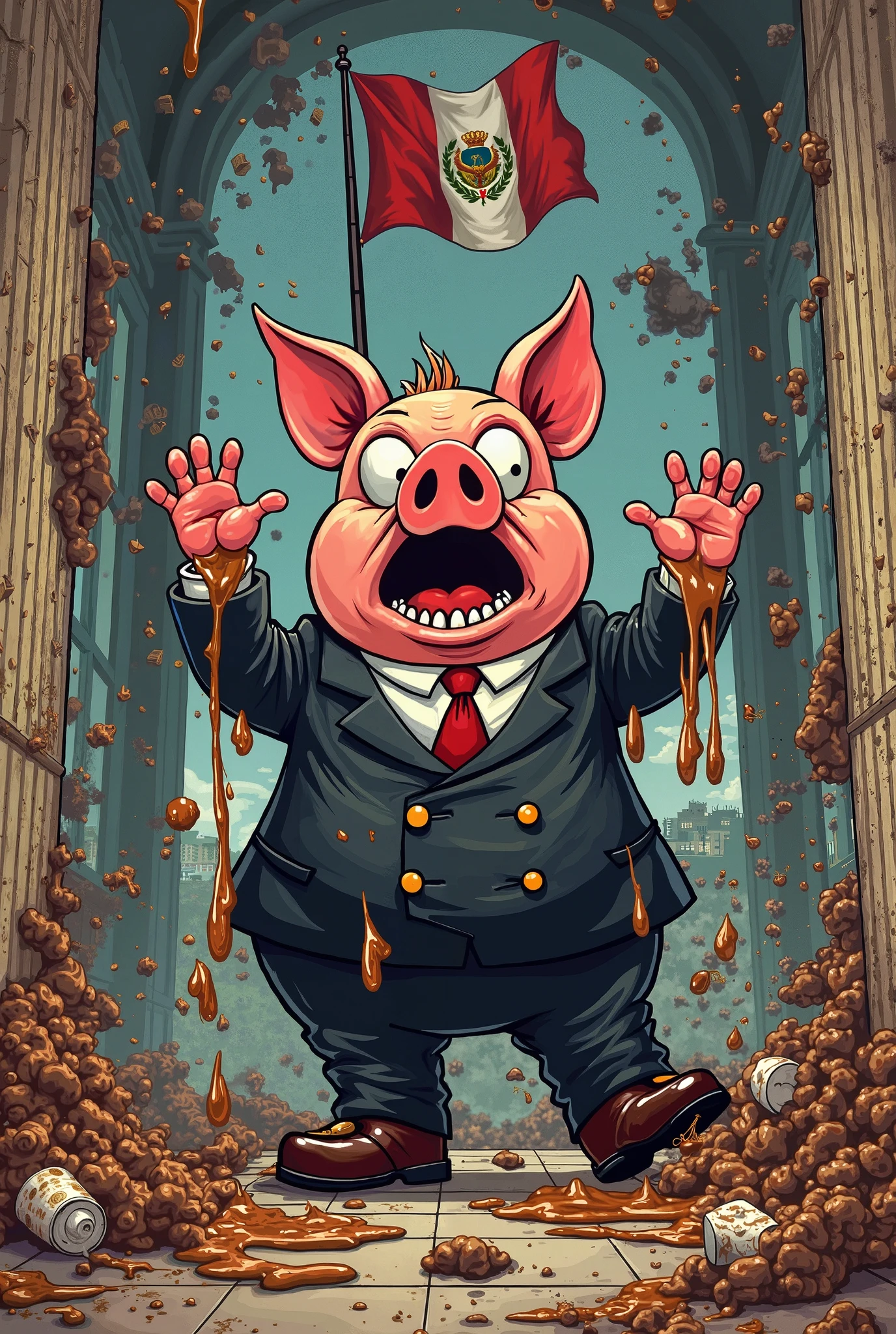 A big pig invades a mosque and people run away. Plane are crash Twin towers
