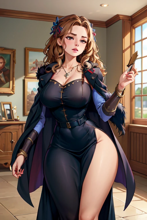 standing high waist blue eyes detailed alone, colado ao corpo ((feiticeira madura musculosa)) corpo tonificado seios enormes olhos azuis cabelo roxo grande pele clara, vestido grande pretas, corpo inteiro, detalhado 4k, huge tits, olhar misterioso, big witch hat, 