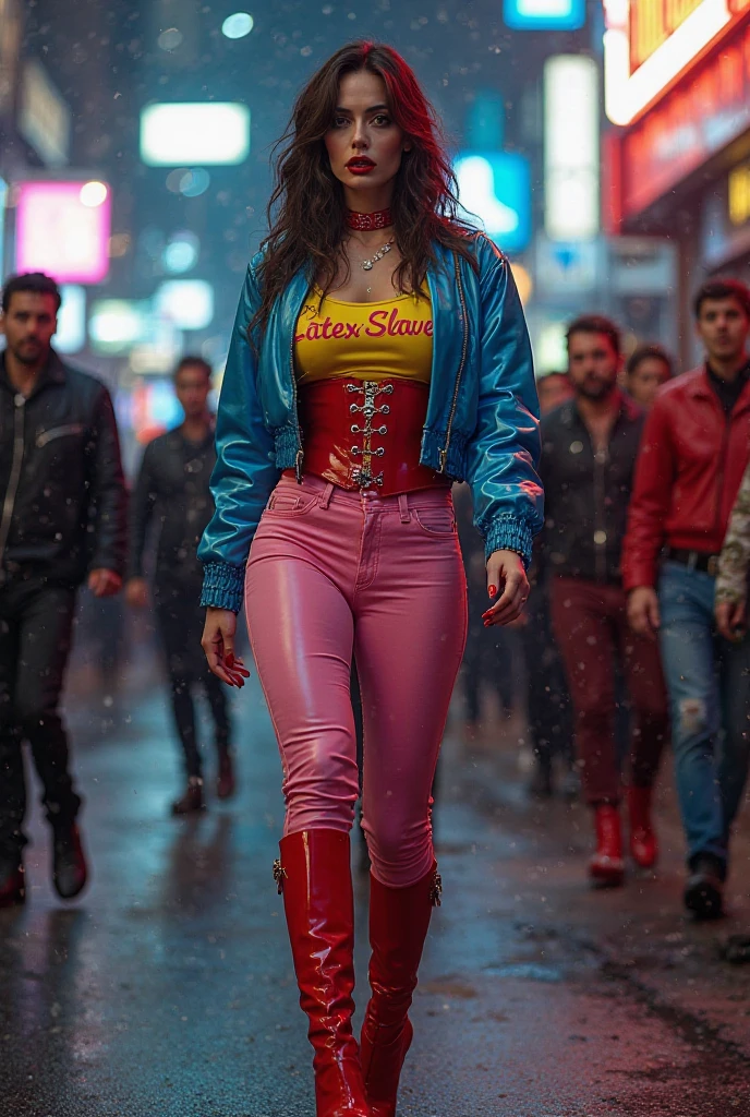 (best quality,4k,8k,highres,masterpiece:1.2),ultra-detailed,(realistic,photorealistic,photo-realistic:1.37),A woman in timesquare new york wearing headphones and taking in the scene,neon lights,surrounded by skyscrapers,admiring the vibrant cityscape with awe and wonder,stunning city view and bustling crowds,elegant confident pose,city that never sleeps,colorful billboards and advertisements,pulsating energy of the city,reflection of lights in her eyes,revealing her curiosity and fascination,beautifully styled hair flowing in the wind,vibrant colors and vivid contrast of lights,immersed in the vibrant rhythm of the city,feeling the beat of the music in her soul,urban atmosphere filled with excitement and anticipation,energetic cityscape with a touch of nostalgia,hip and trendy fashion sense,catching a glimpse of the iconic yellow taxis,filled with a sense of adventure and possibility,immersive audio experience with detailed soundscapes,highlighting the multilayered diversity of the city,mesmerizing composition and captivating perspective,capturing the essence of urban life in a single moment,blending modernity and tradition in a harmonious way,a snapshot of New York City's vibrant and dynamic spirit.