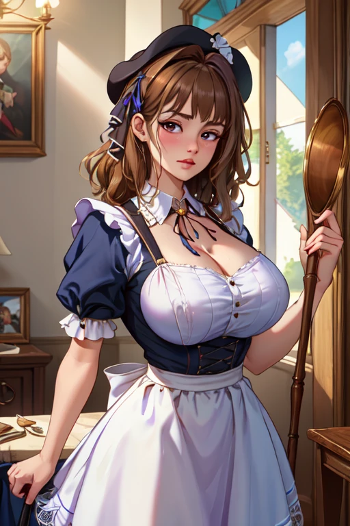 ((Highest quality)),(Ultra-high resolution),(Super detailed),(Detailed Description),((The best CG)),(masterpiece),Highly detailed art,(Art with precise detail:1.5), (maid:1.7),Beautiful and well-proportioned face:1.4,(Natural Makeup:1.5),(Tie Choker:1.6),(Upper breast:1.8),