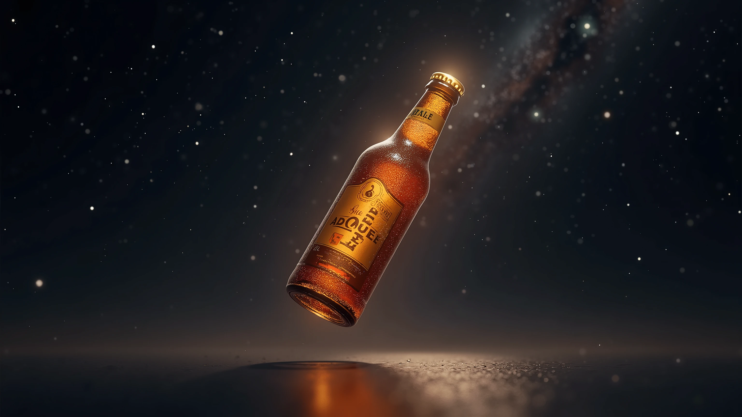 Beer floating in outer space