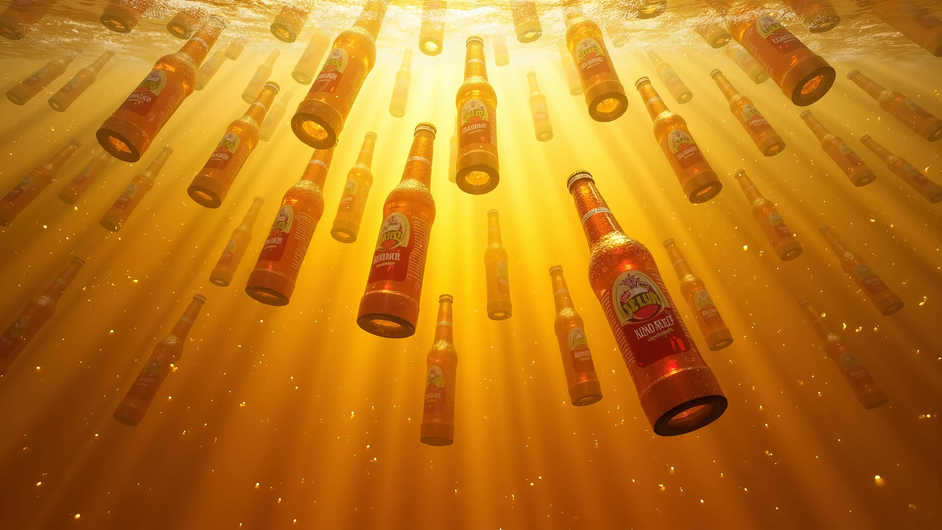 Beer bottles sinking into a sea of beer
