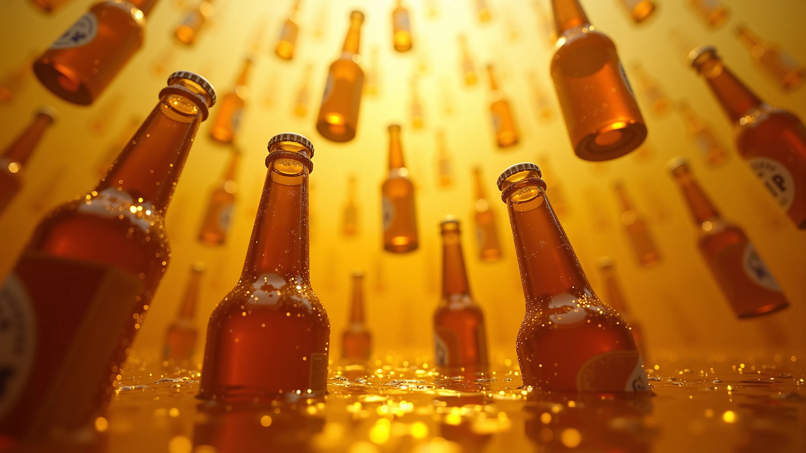 Beer bottles sinking into a sea of beer