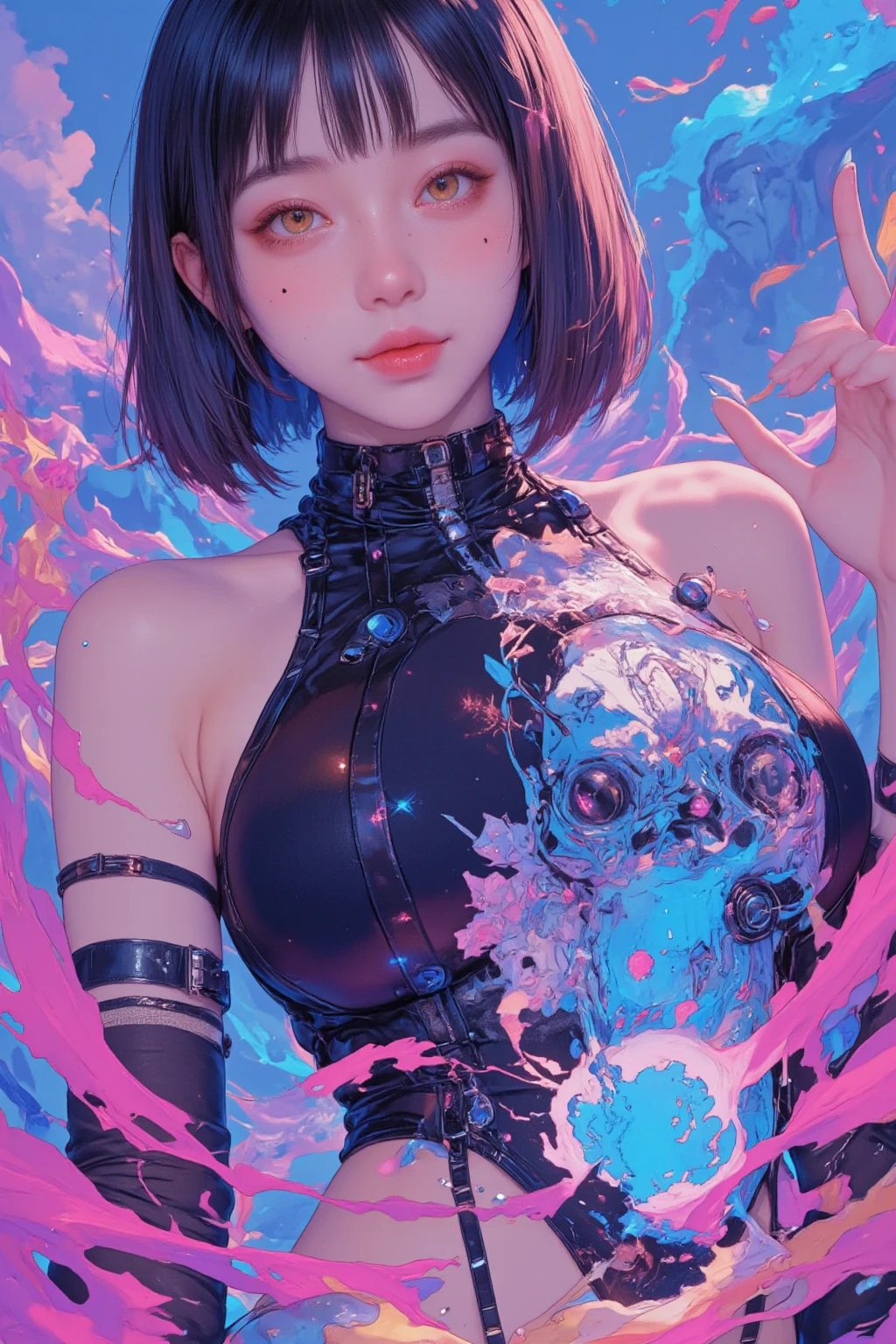 Korean,Sitting on the couch,(((masterpiece))), ((Highest quality)), ((Intricate details)), ((Surrealism)),(((Titty fuck:1.3))), Aespa, winter, See through, Very detailed, Raise your consciousness,((Big Breasts)), Perfect hands, Detailed fingers, Beautiful details,Short Hair, inner hair color, Long black hair, Very bright pink hair, With pink eyes, (Korean style pink gothic lolita outfit:1.8), Maid Neck Ring,耳Nipple Ring, Detailed Background, Perfect Eyes, Captivating eyes,Tilt your hips,Open your mouth a little, (((Spread your legs boldly:2.3))), (((bursting breasts, Saggy breasts, Large saggy breasts, Underbust)))(Dripping milk:1.4)