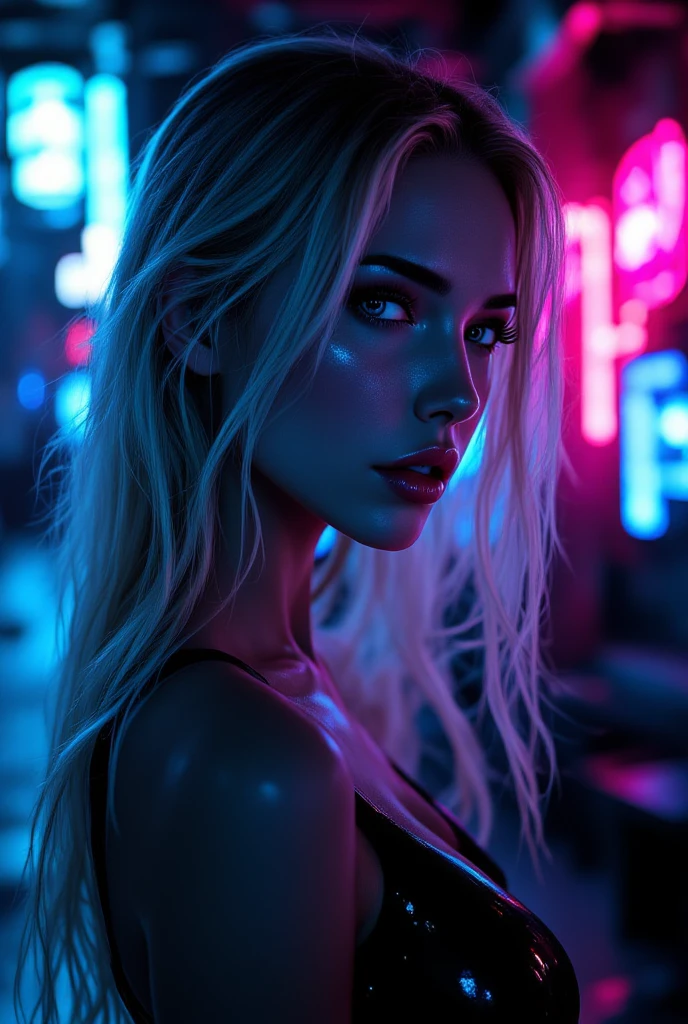 (photorealism:1.2),beautiful blonde woman holding a playstation controller and on her head wearing a gamer headband in front of a big screen playing video games in a sexy pose
