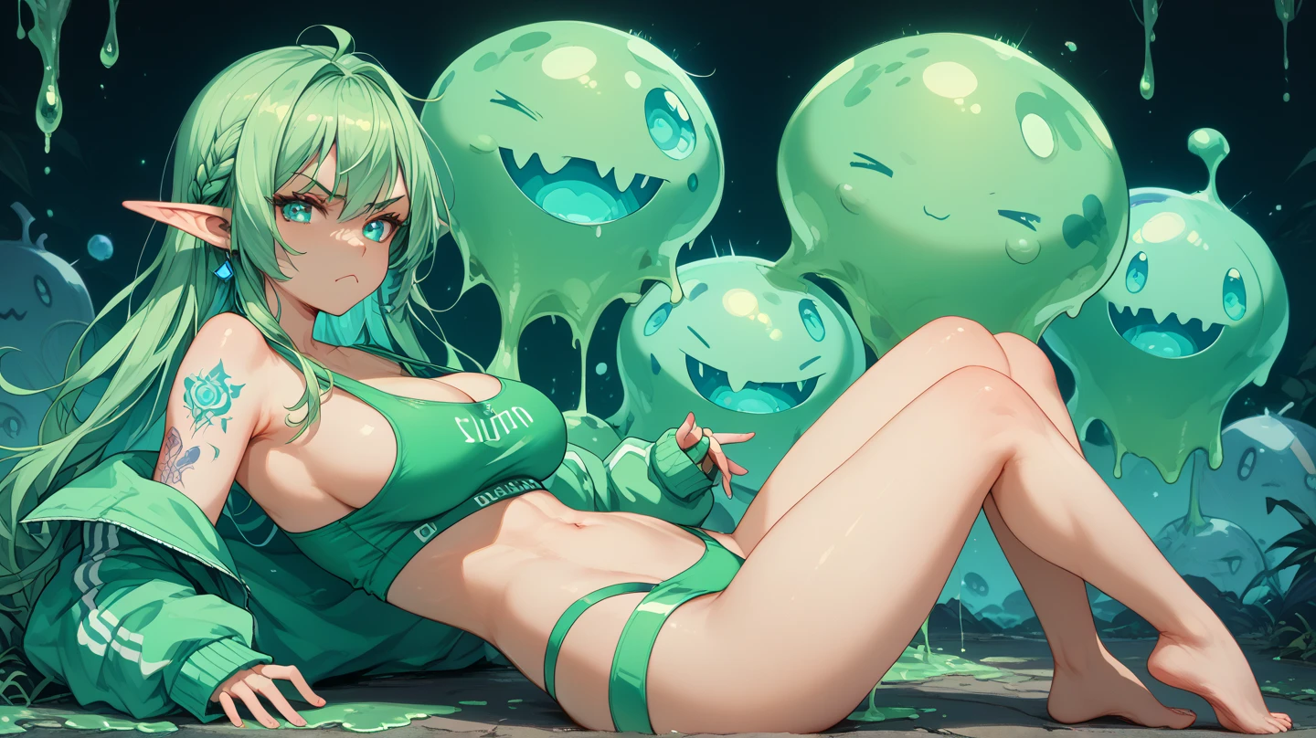 Magic Tank Ride on、huge bust Lady、Slime Tank、gently smiling、Ahoge、A dark-haired、Braid Ponytail,