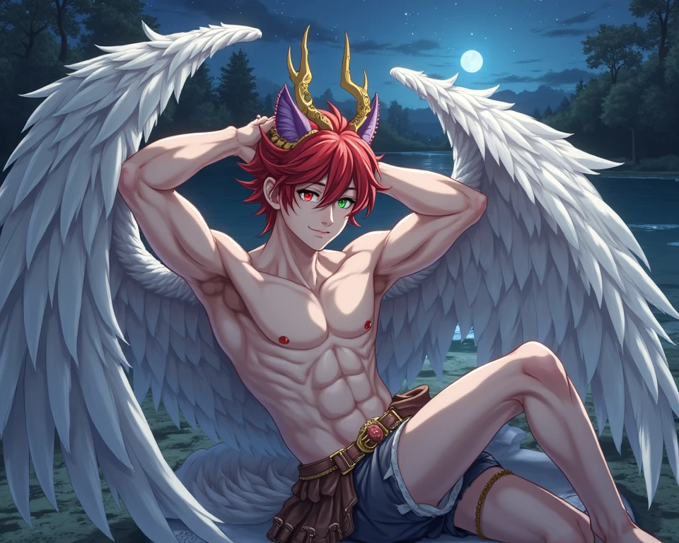 lucifer, angel, 6 wings, nude, orange hair, male, highly detailed, intricate details, dramatic lighting, cinematic atmosphere, vibrant colors, masterpiece, photorealistic, 8k, ultra-detailed, hyperrealistic, dramatic pose, powerful, mystical, ethereal, glowing, divine, celestial, sacred, mythology, fantasy, epic, cinematic, chiaroscuro lighting, dramatic shadows, volumetric lighting, depth of field, bokeh