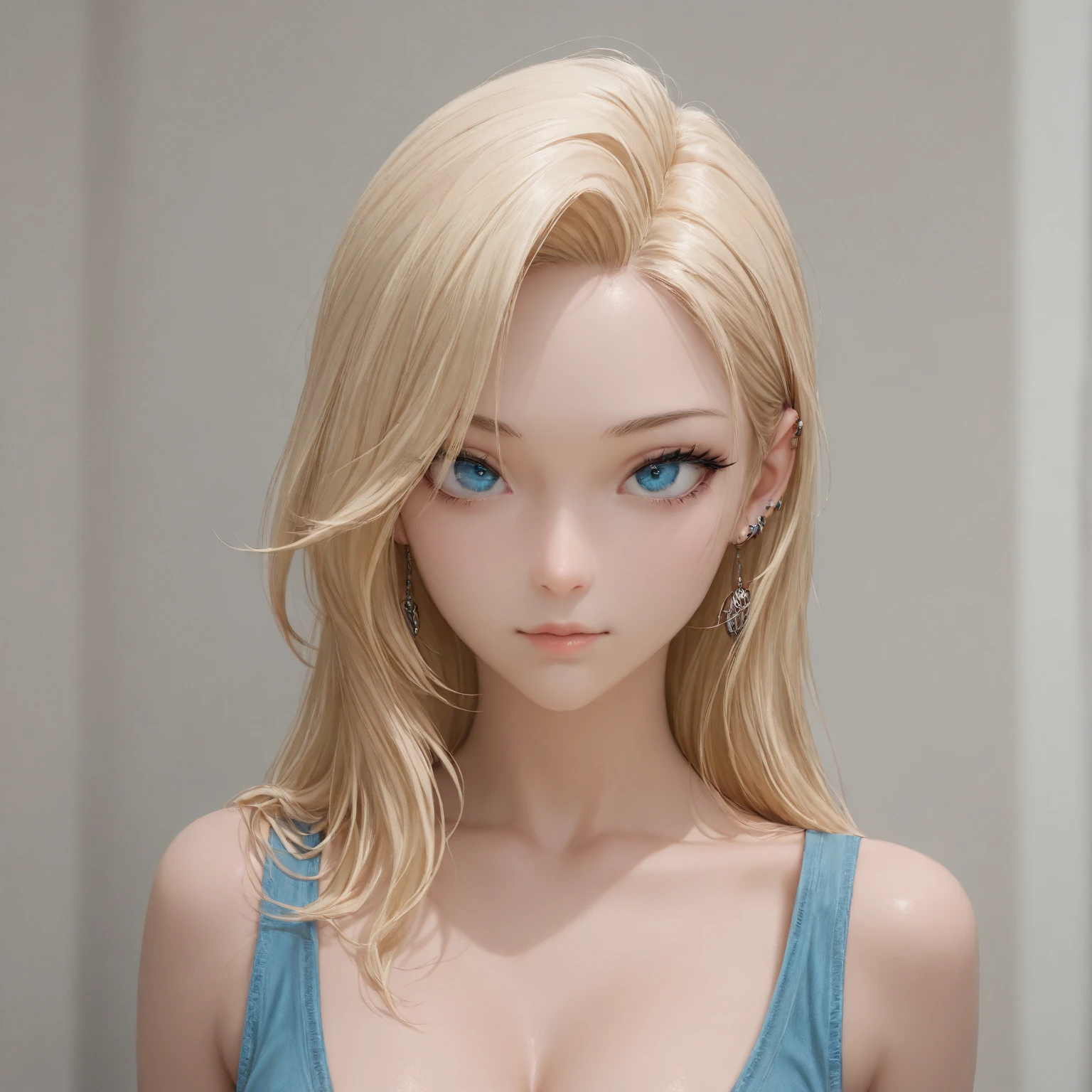Super realistic change woman 18 years1.55 meters tall and the ratio between bust, weight and waist and hip measure 10 x 20 x 10 cm, white hair, white skin, blue eyes skinny, short bikini outfit with little eye