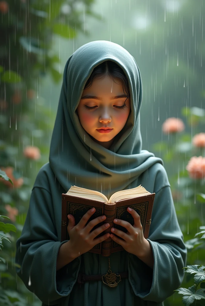 A Bengali girl sit in a river side with a Quran in her hanf