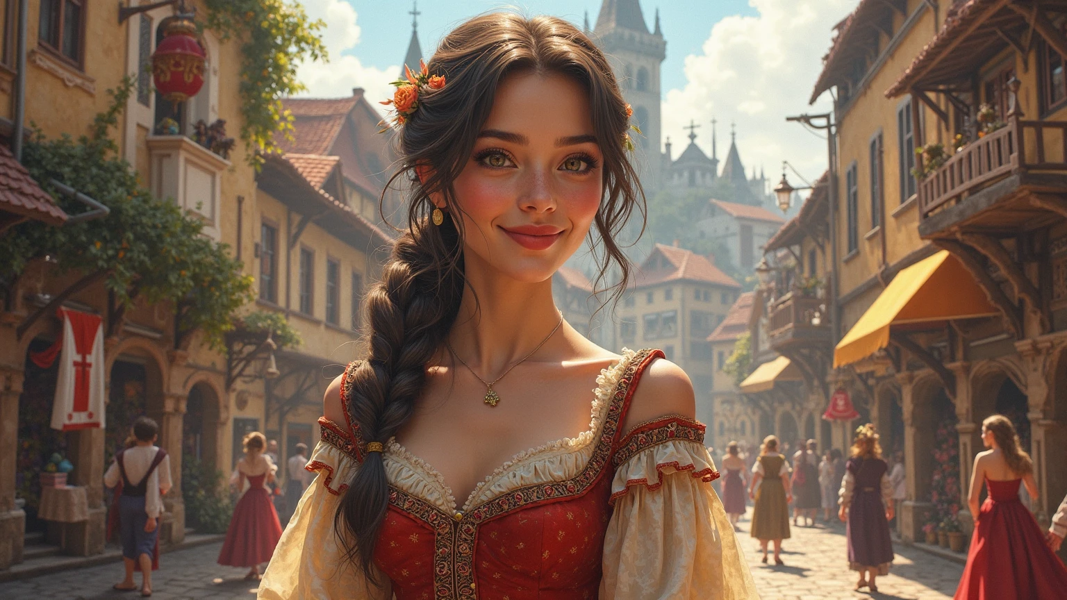 modisn disney, attractive caucasian village girl, sexy outfit, cute expression, flawless