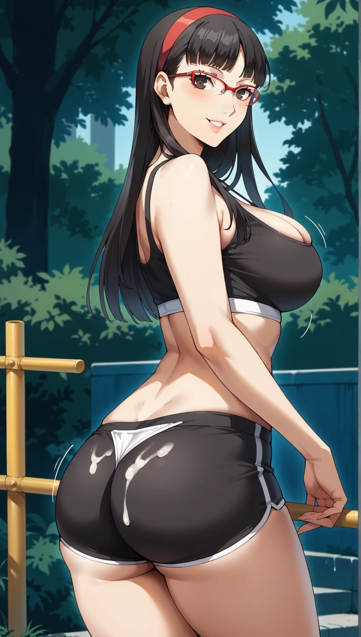 Masterpiece, high resolution, beautiful detailed face, Akeno Himejima, 1girl, (((bimbo))), long black hair, purple eyes, ear ringimbo))), puffy lips, painted lips, erotic face, thick lips, wide hips, thick thighs, huge round ass, enormous natural breasts, deep v bust, shiny oily breasts, black bikini, tall, camel toe, revealing cleavage, fashion show,