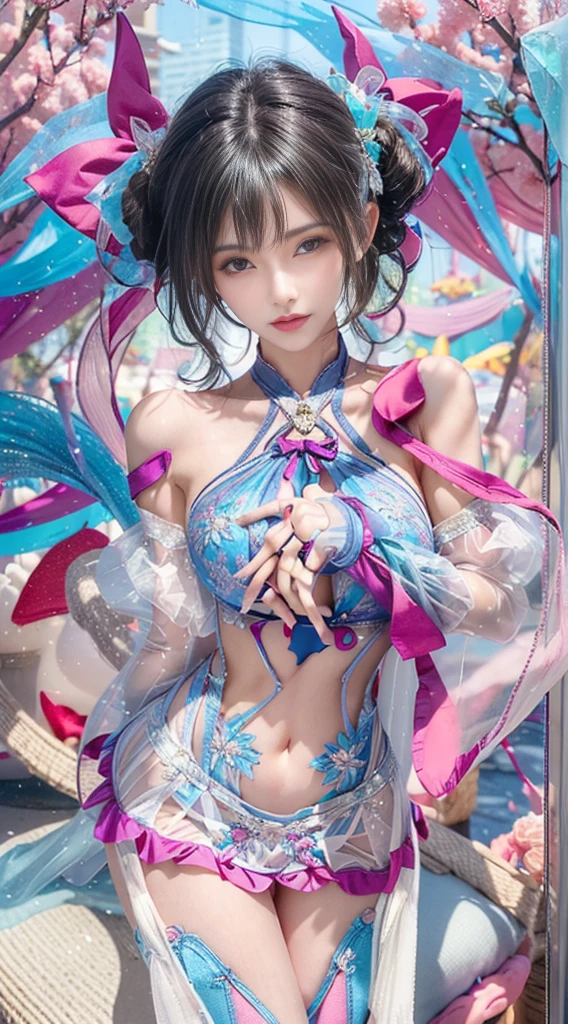 (Full Body View:1.2)、(squat:1.3)、(Beautiful lips and cheeks:1.4)、(Prostitute:1.4)、(Smiling with teeth showing:1.3),(Shibuya Gal:1.5)、(Gothic Lolita vibe:1.5)、(White, red, magenta, and blue miniskirt courtesan kimono showing cleavage:1.5)、(New Year:1.4)、(Luxury hair ornaments/hairpin:1.5)、(Short kimono:1.3)、(Make-up like a maiko:1.5)、(Bewitching Woman:1.3)、(Dense kimono:1.4)、(Wearing flashy knee socks:1.2)、(The underwear has an embroidered pattern:1.4)、40 years old、(Dance vigorously:1.3)、((Highest quality、8k、masterpiece:1.3))、1 Female、Slim and beautiful abs:1.3、(hairstyle casual、Beautiful boobs:1.1)、dress:1.1、Super small face、Narrow eyes、double eyelid、A sloppy smile、Esbian all over、Dynamic Angle、Close-up、CPL Filter、Blurred Background、Bokeh、Blue Hour、Detailed face and skin texture、Detailed eyes、double eyelid,(Twin tails:1.3)、(Black-brown hair:1.3)、Gravure idol、(The background is a gorgeous Meiji-era town:1.3)、(Thin body:1.2),(Thin thighs:1.5),(clavicle:1.1)