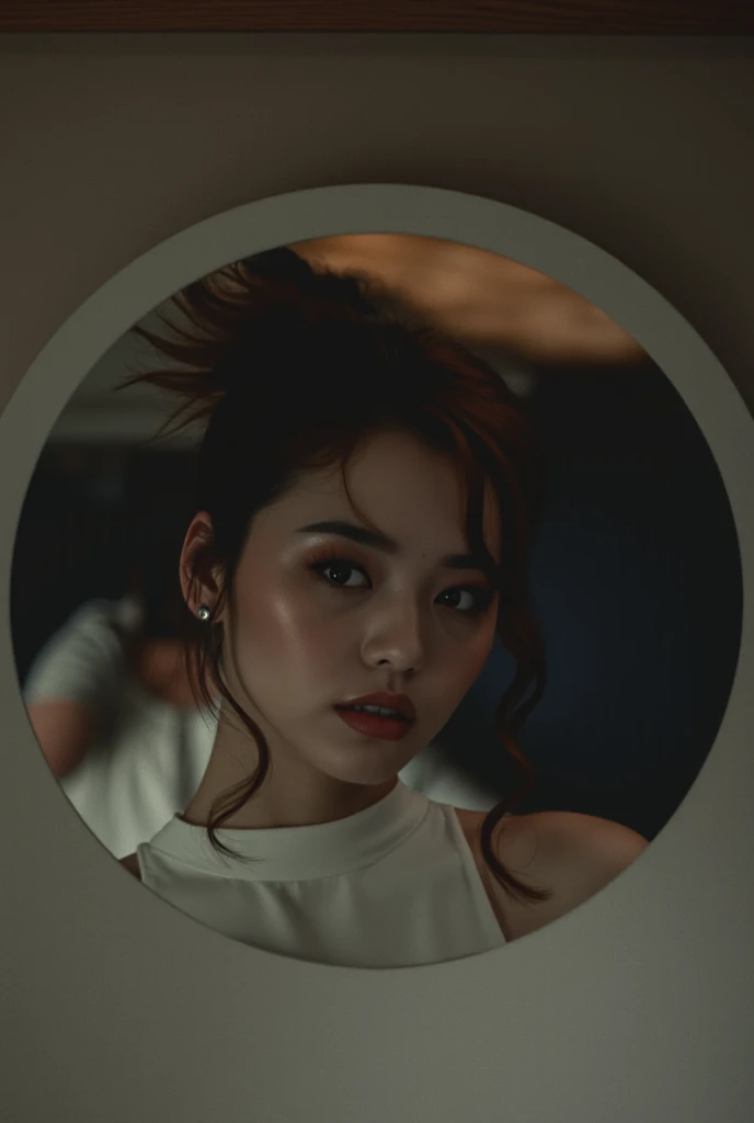 Woman on knees, oval face, crying, sad, distressed, sexy body, brown long hair, (looking at viewer), makeup, fit, erotic body, Cleavage, Cosplay, Tongue out, (best quality,4k,8k,highres,masterpiece:1.2), ultra-detailed, (realistic,photorealistic,photo-realistic:1.37), HDR, UHD, studio lighting, ultra-fine painting, sharp focus, physically-based rendering, extreme detail description, professional, Pastel colors, bokeh, portraits, landscape, horror, anime, sci-fi, photography, concept artists, warm, soft lighting,Grasping hand