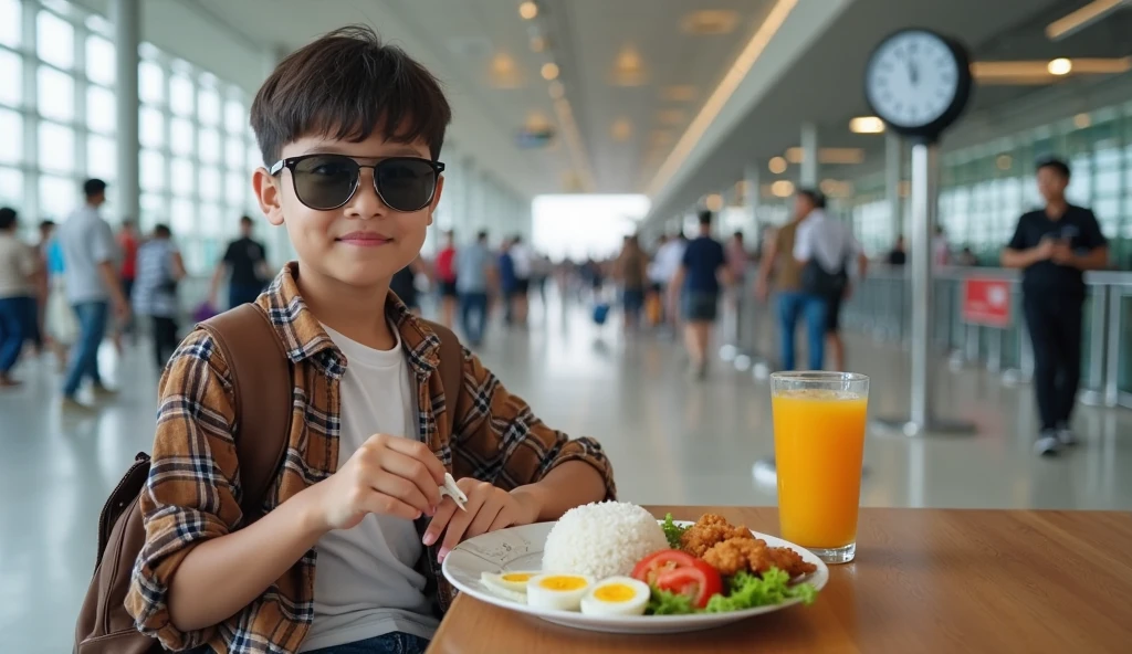 A imagem mostra um sentado em um banco de madeira, which is located near a fence. The boy is wearing a black shirt and appears to be looking at the camera. The bench is positioned in the middle of the scene, com a cerca estendendo-se para os lados esquerdo e direito da imagem. The boy's posture and the presence of the bench suggest that this could be a park or a similar outdoor environment.Gere essa imagem no estilo de anima