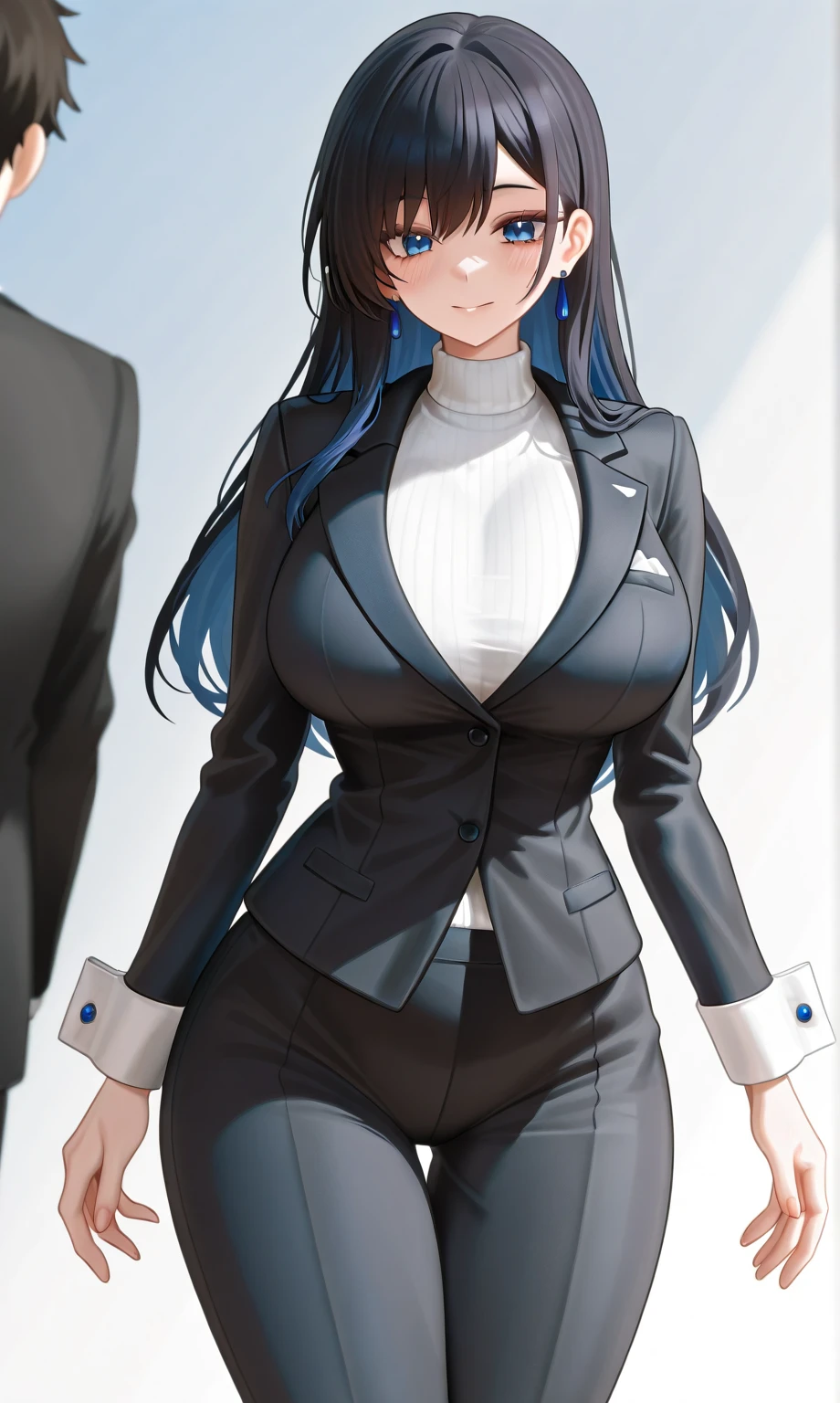 Cool girl high resolution Big Breasts Men's suits Expose Long Hair Earrings Tattoo