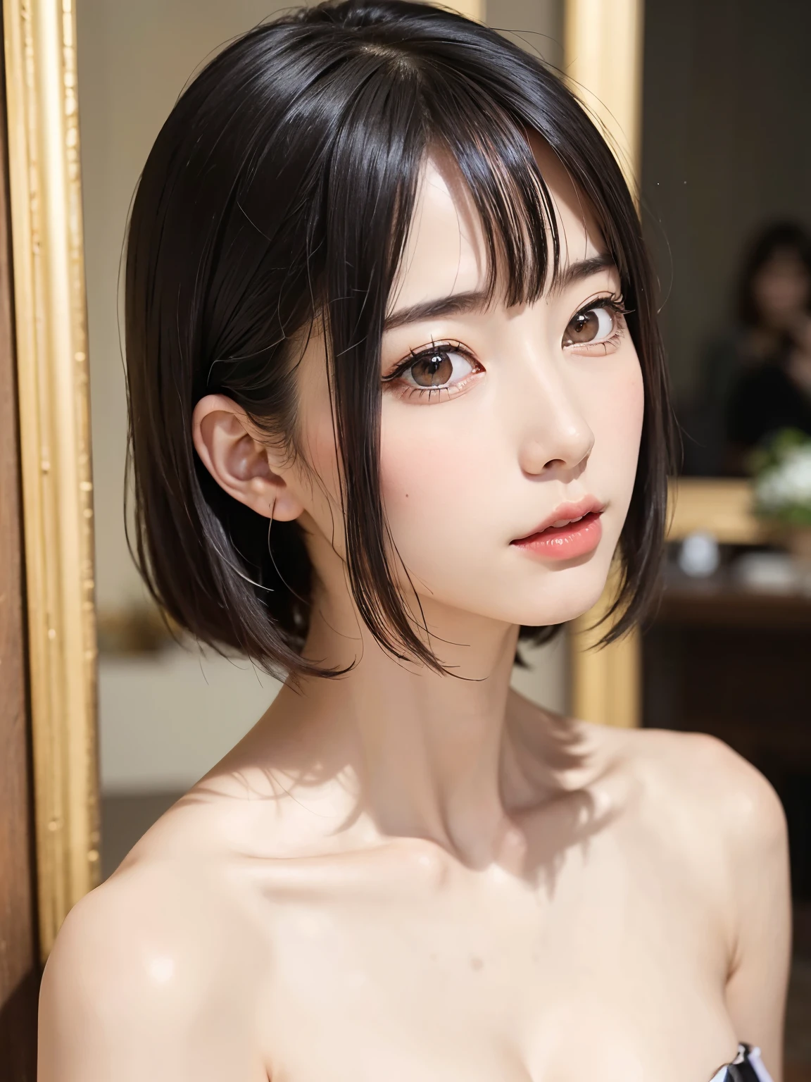 (High resolution:1.3), (16k, Photorealistic, Raw photo, Best image quality: 1.4), Japanese, (One Girl), Beautiful Face, (A vivid face), (Black-haired、short hair:1.3), Beautiful Hairstyles, Realistic eyes, Beautifully detailed eyes, (Realistic Skin), Beautiful skins, attractive, 超A high resolution, Surreal, High detail, Golden Ratio, Highly detailed cute girl,(20-year-old), ((Completely )), dance