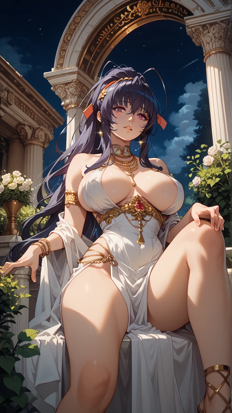 (very close up) (squatting) (1girl) (adult woman) (topless) (elaborate beautiful black gold dress) (heels) (obsidian black chains on wrists) (girl looking at viewer intently) (obsidian black halo) obsidian black choker, night, dark cozy bedroom, very large breasts, thin waist, very large butt, Long HAIR, (very dark brown hair), (slight color gradient in hair), (loving look:1.4) Dynamic Angle, (detailed face:1.3) (dynamic lighting), (obsidian black eyes) (obsidian black leaf bracers on arms) (obsidian black leaf hair piece) (elaborate obsidian necklace) (black roses on bed:1.3) (black roses in hair) (stunning beautiful obsidian black eyes)